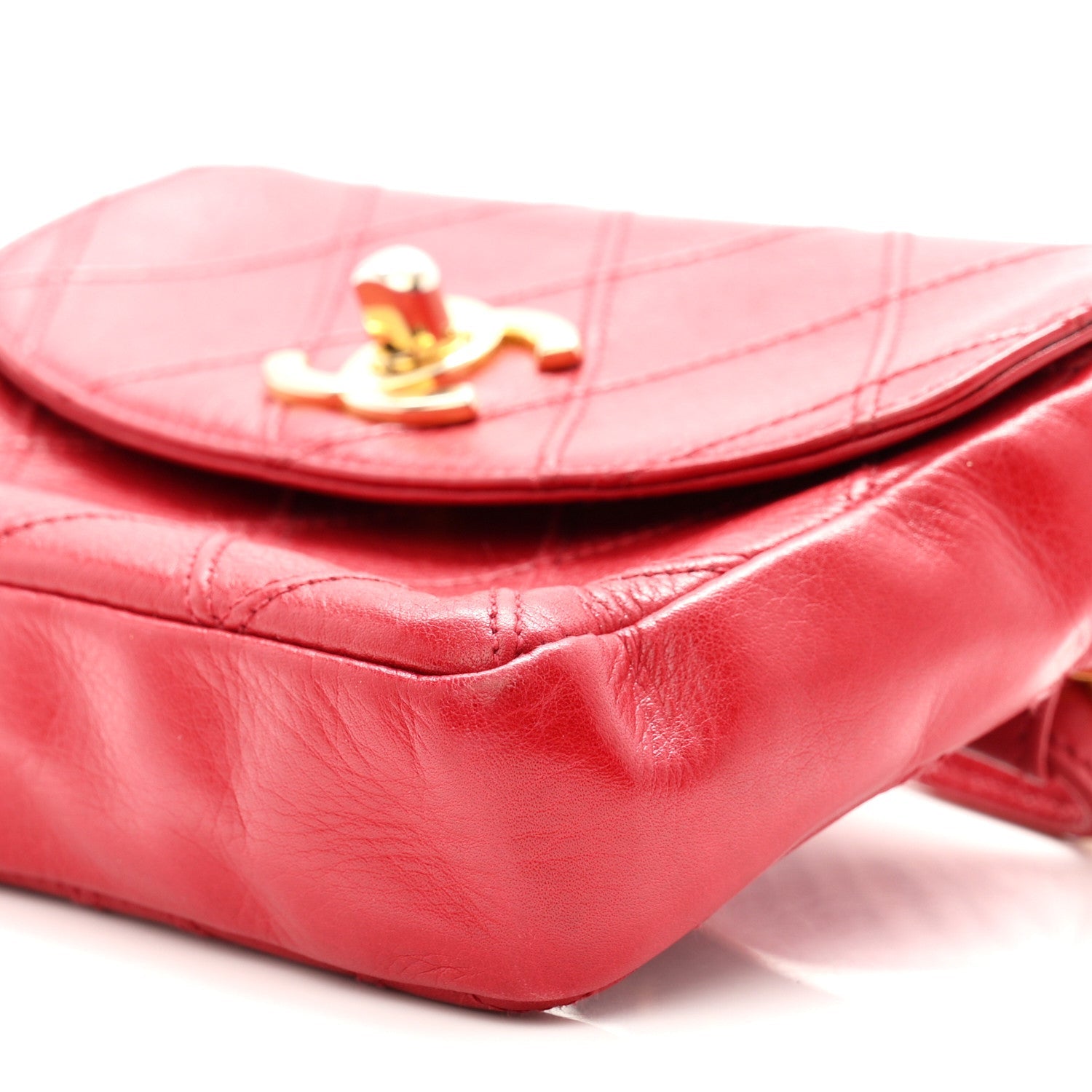 Lambskin Diamond Stitched Waist Chain Belt Flap Bag 75 30 Red