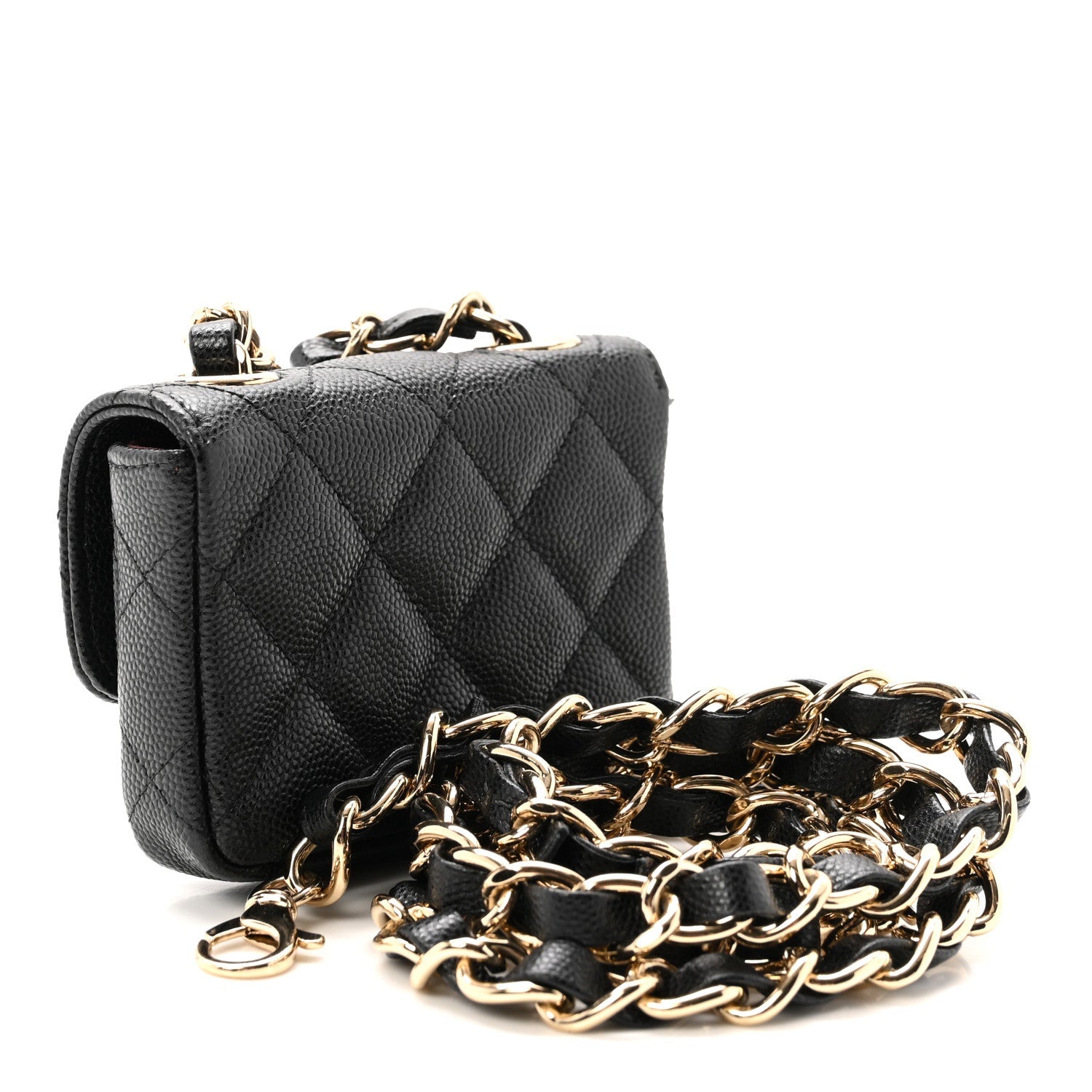 Caviar Quilted Mini Chain Belt Bag Black