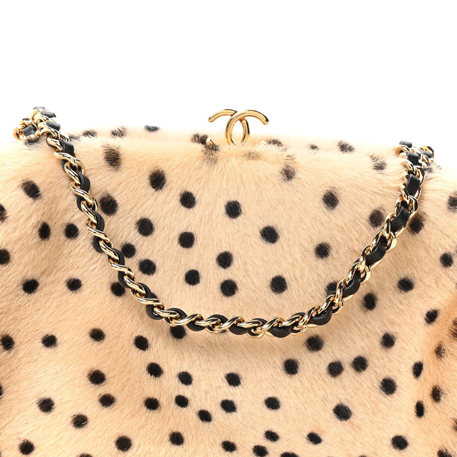 Pony Hair Cheetah Printed Lambskin Clutch With Chain Beige Black