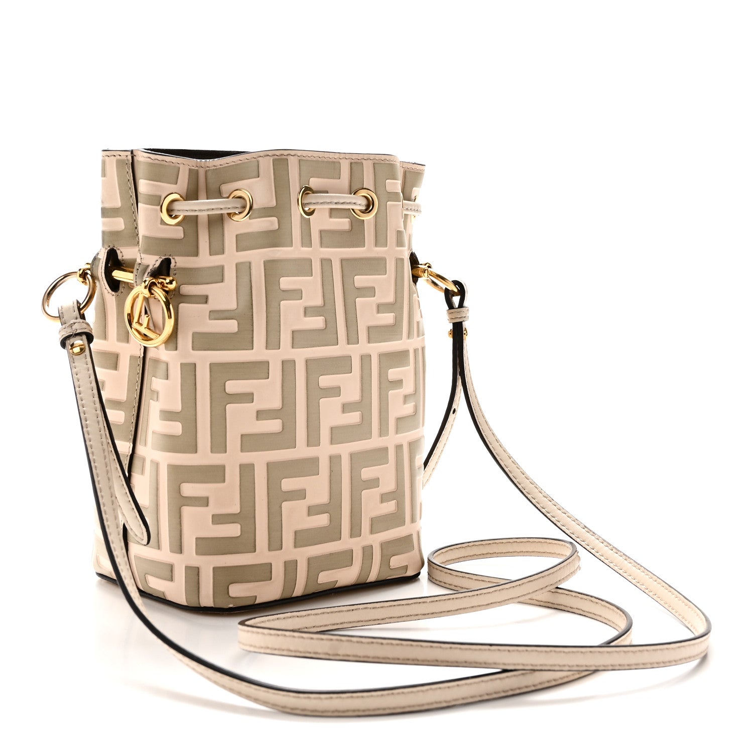 Vitello Liberty F is Fendi Bi-Color FF 1974 Embossed Mini Mon Tresor Bucket Bag Camelia Mandorlo