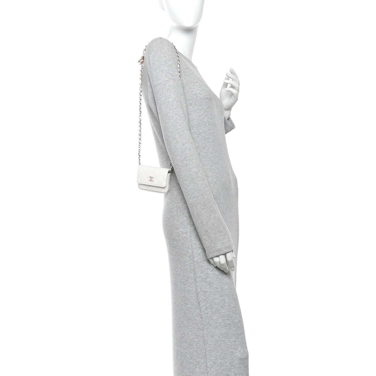 Caviar Quilted Belt Bag With Charms On Chain White