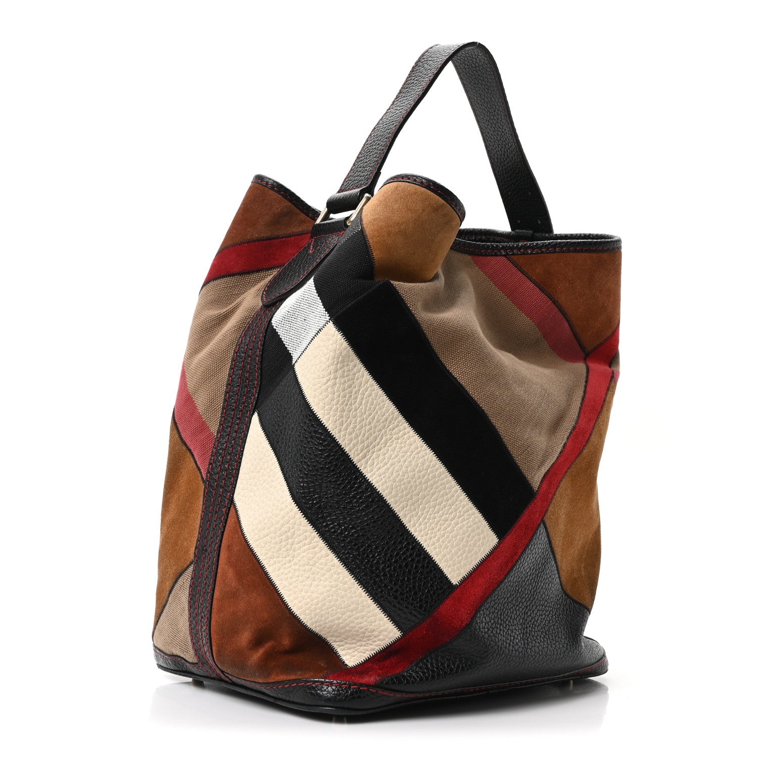 Grainy Calfskin Suede Canvas Mega Check Patchwork Medium Ashby Hobo Multicolor