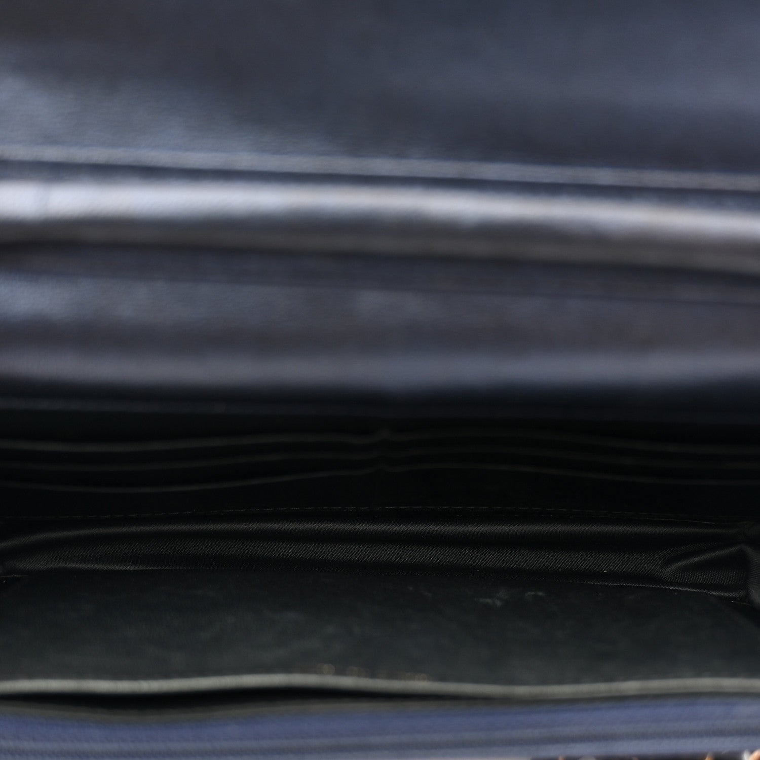 Metallic Lambskin Camellia Embossed Wallet on Chain WOC Navy