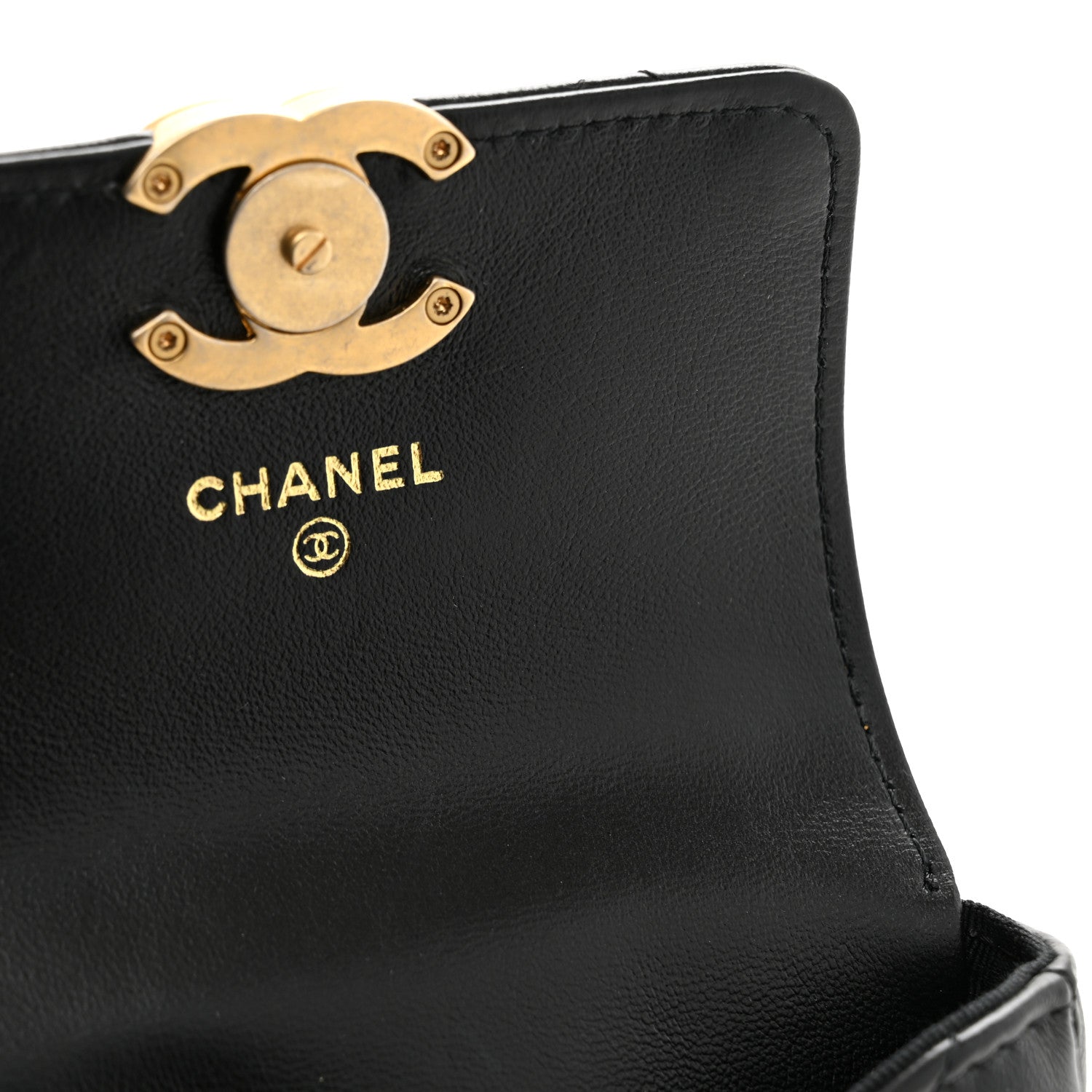 Lambskin Lacquered Metal Quilted Flap Chain Belt Bag Black