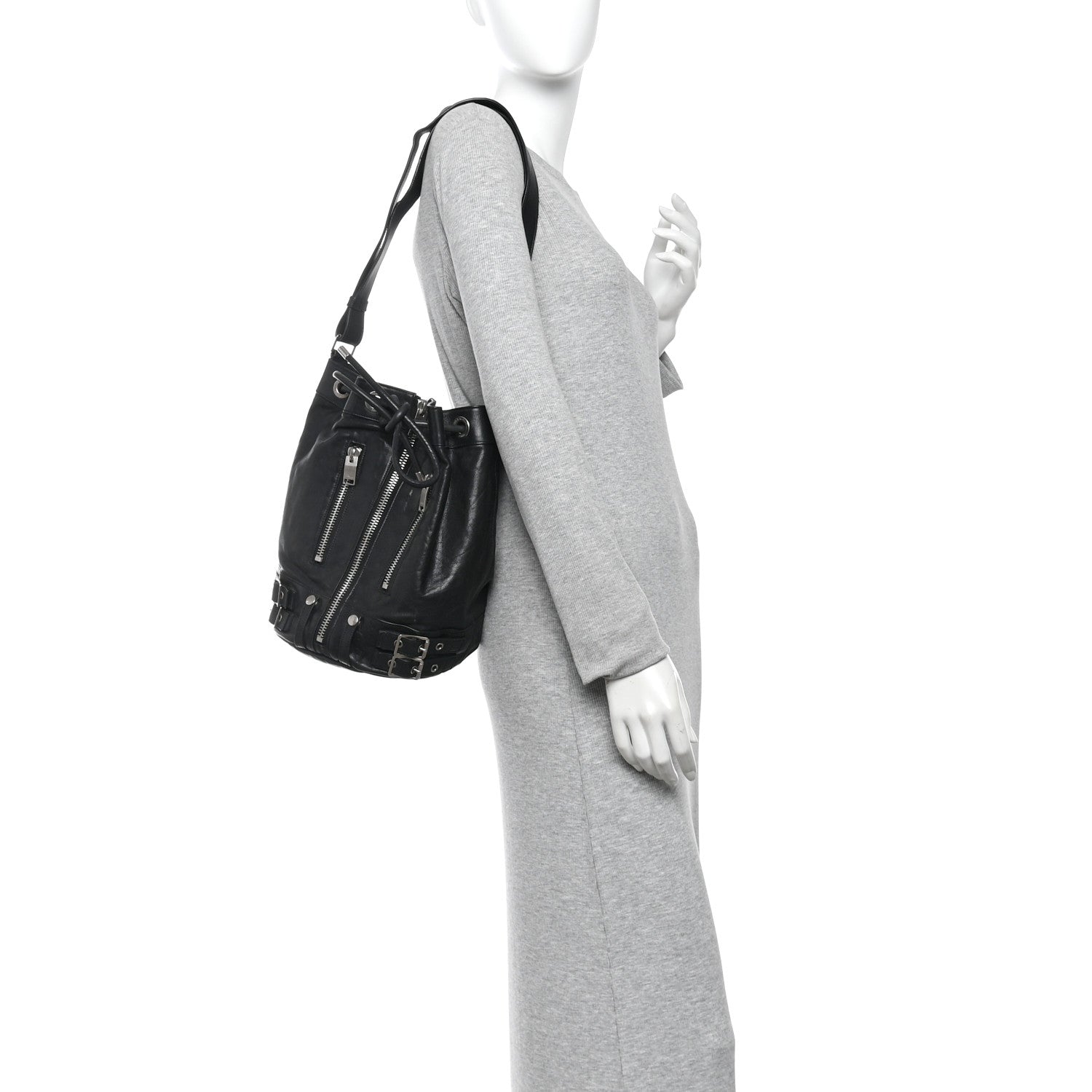 Calfskin Medium Rider Bucket Bag Black