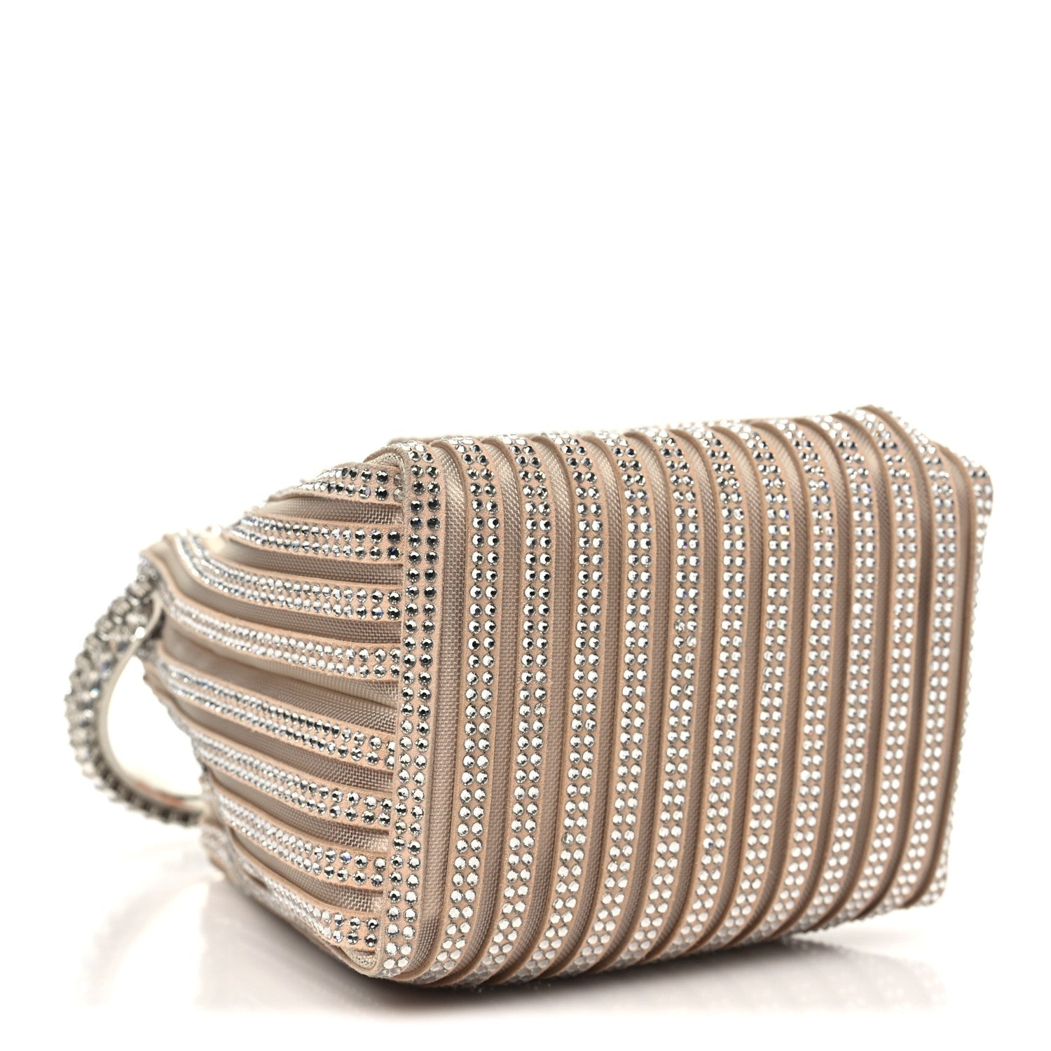 Suede Mesh Crystal Embellished Stripe Bon Bon Bucket Bag Macaron Mix