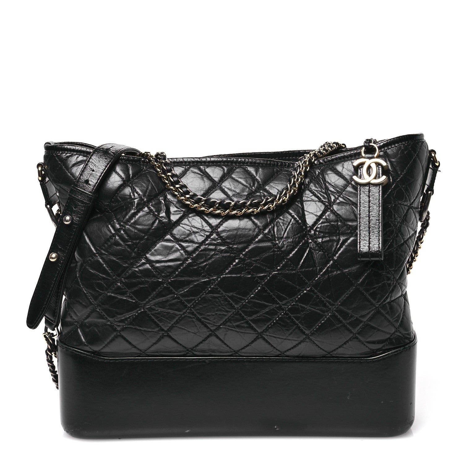 Aged Calfskin Quilted Large Gabrielle Hobo Black
