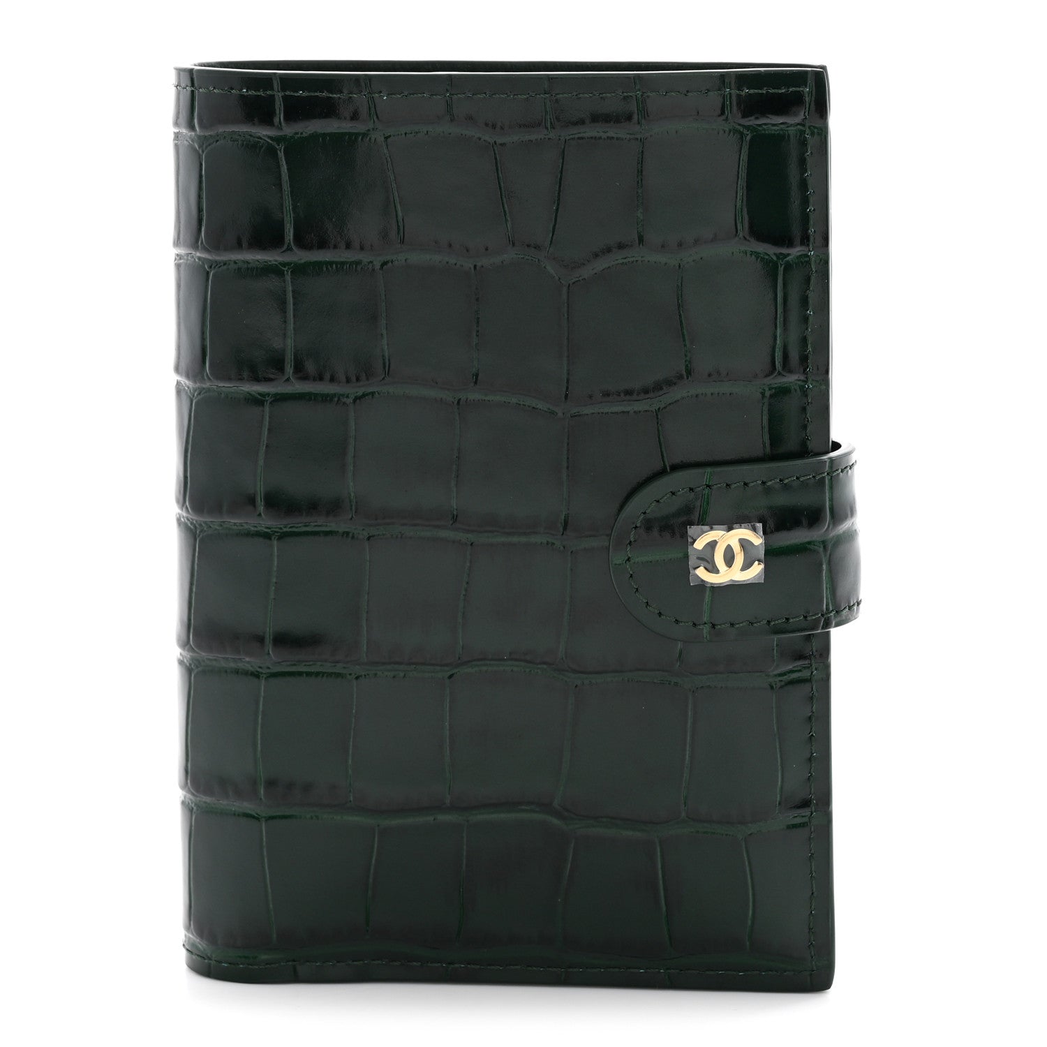 Calfskin Crocodile Embossed Crococo Passport Holder Emerald