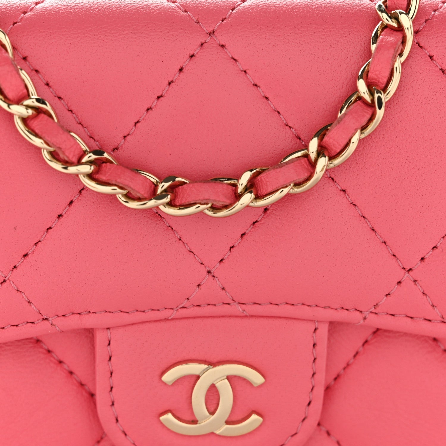 Lambskin Quilted Mini Chain Belt Bag Pink