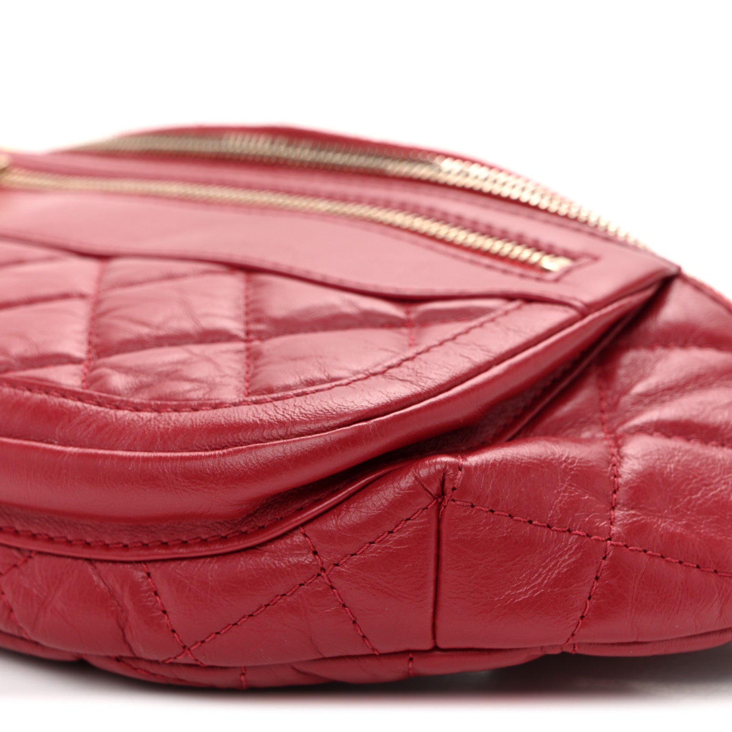 Aged Calfskin Quilted Waist Bag With Coin Purse Red