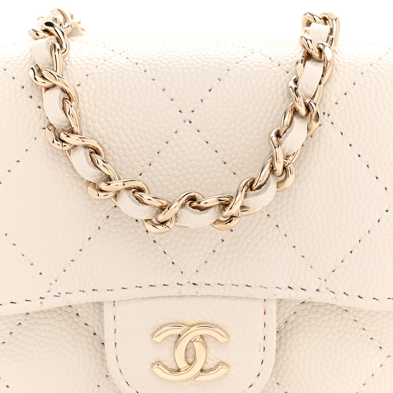 Caviar Quilted Mini Clutch With Chain White
