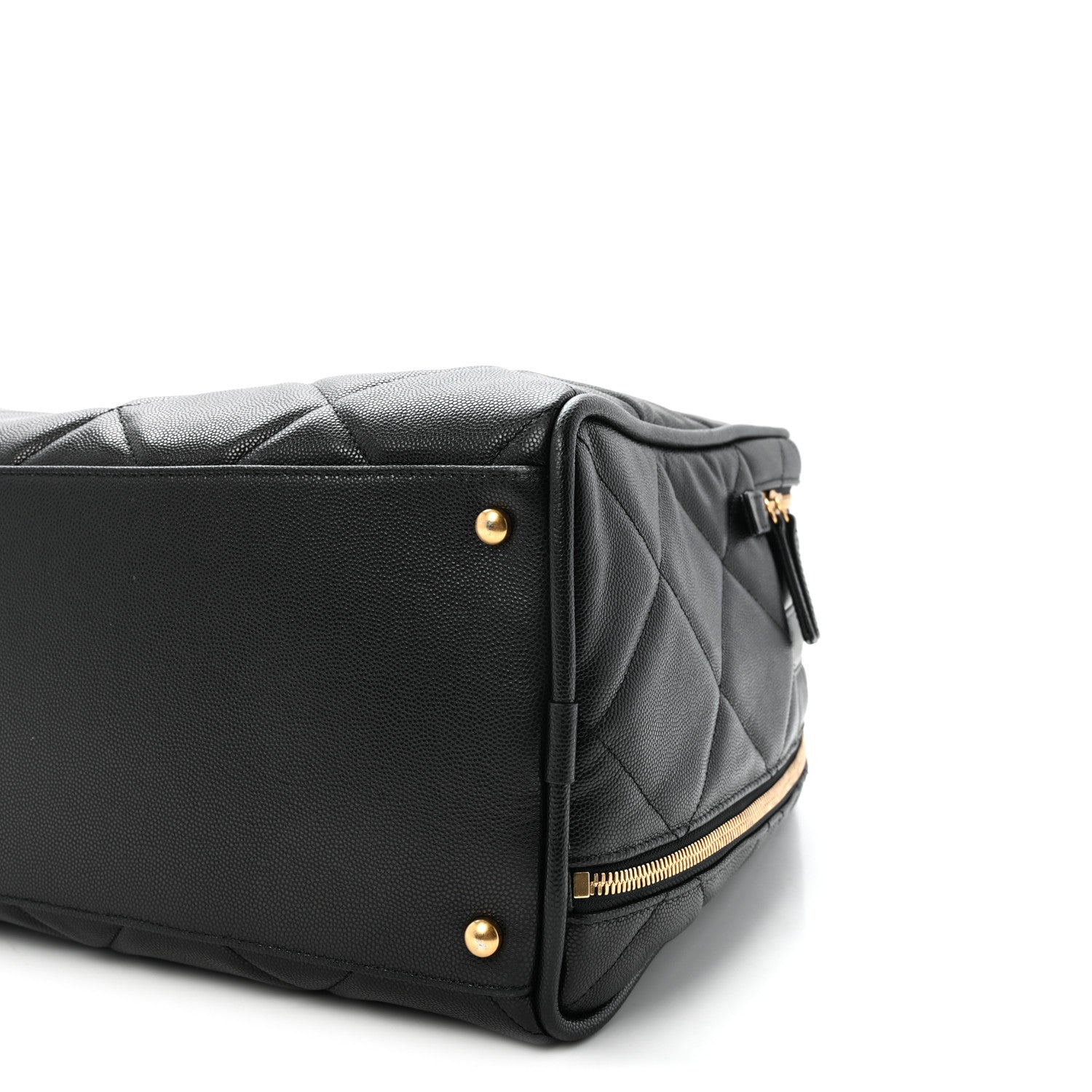 Shiny Grained Calfskin Quilted Large Travel Bowling Bag Black