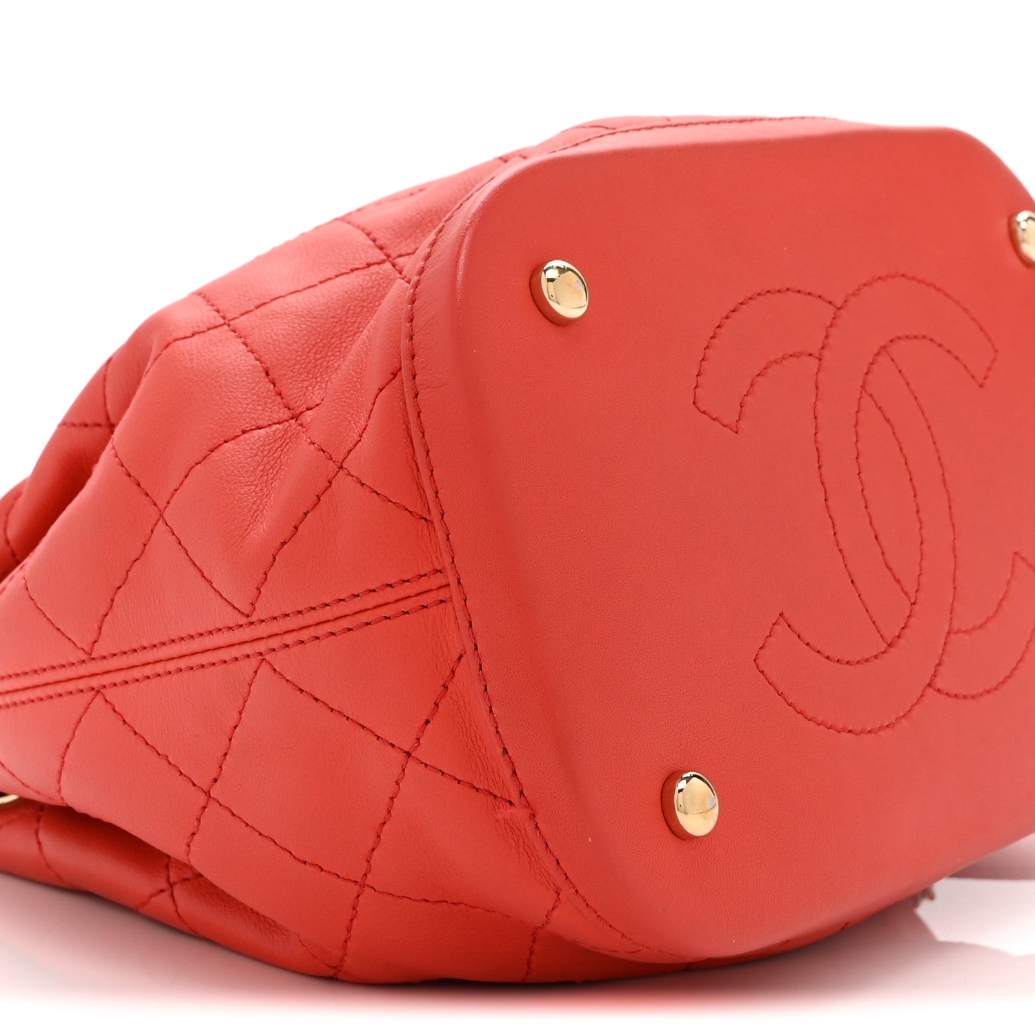 Calfskin Stitched Chain Bucket Bag Coral