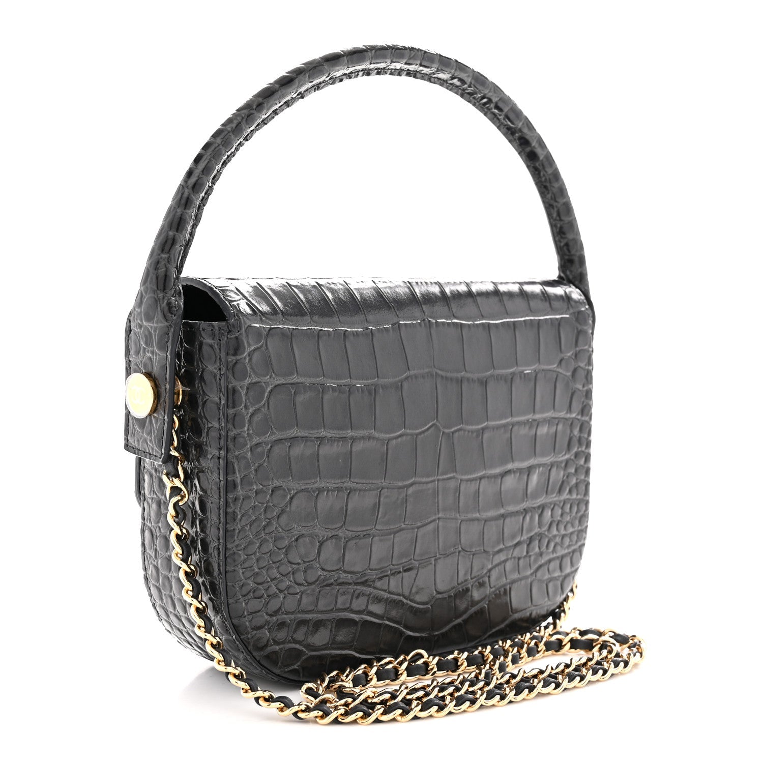 Calfskin Crocodile Embossed Turn Around Mini Flap Dark Grey Dark Grey