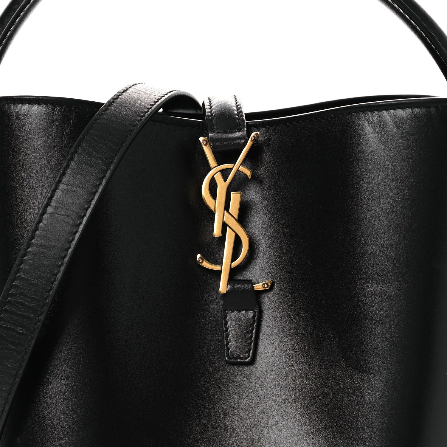 Smooth Shiny Calfskin Monogram Le 37 Small Bucket Bag Black