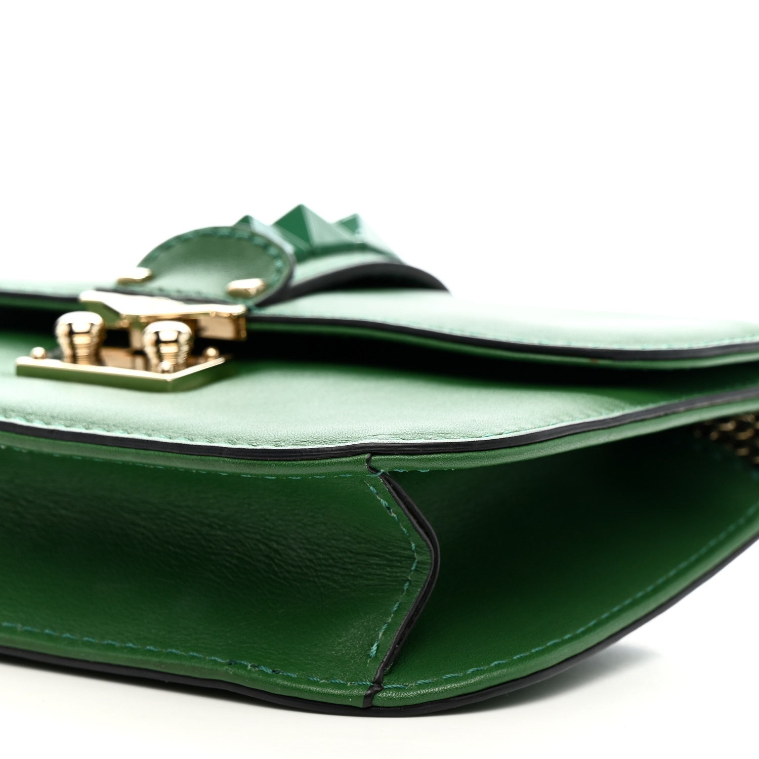 Vitello Small Glam Lock Rockstud Flap Gea Green