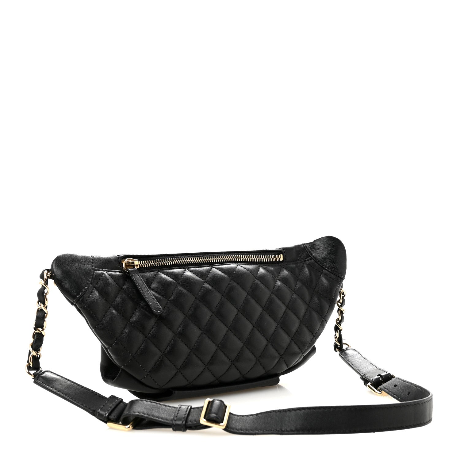 Lambskin Quilted Waist Bag Fanny Pack Black