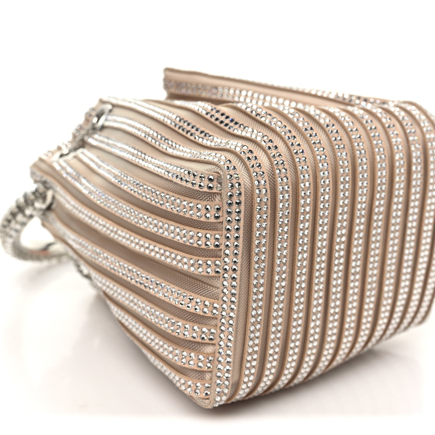 Suede Mesh Crystal Embellished Stripe Bon Bon Bucket Bag Macaron Mix