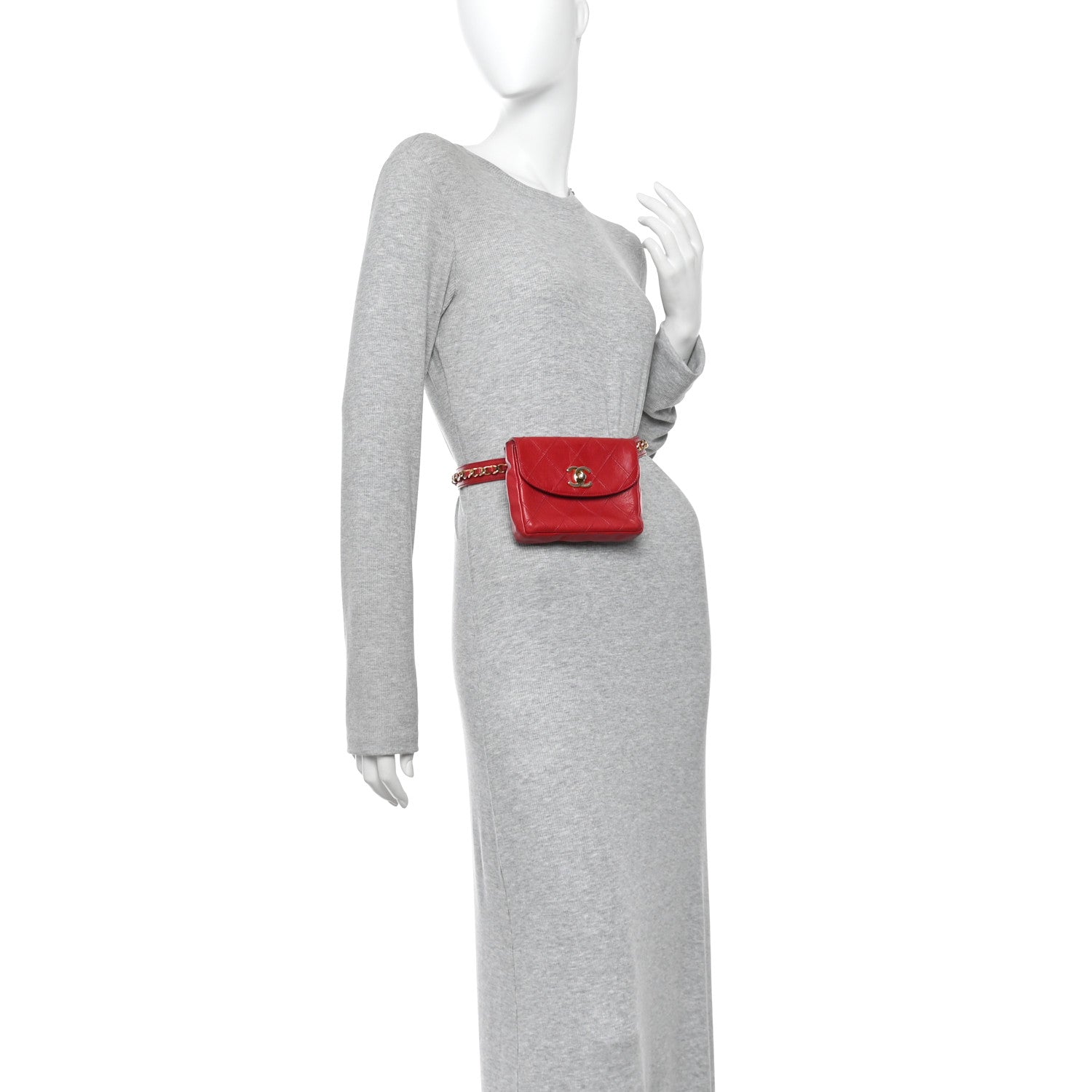 Lambskin Diamond Stitched Waist Chain Belt Flap Bag 75 30 Red
