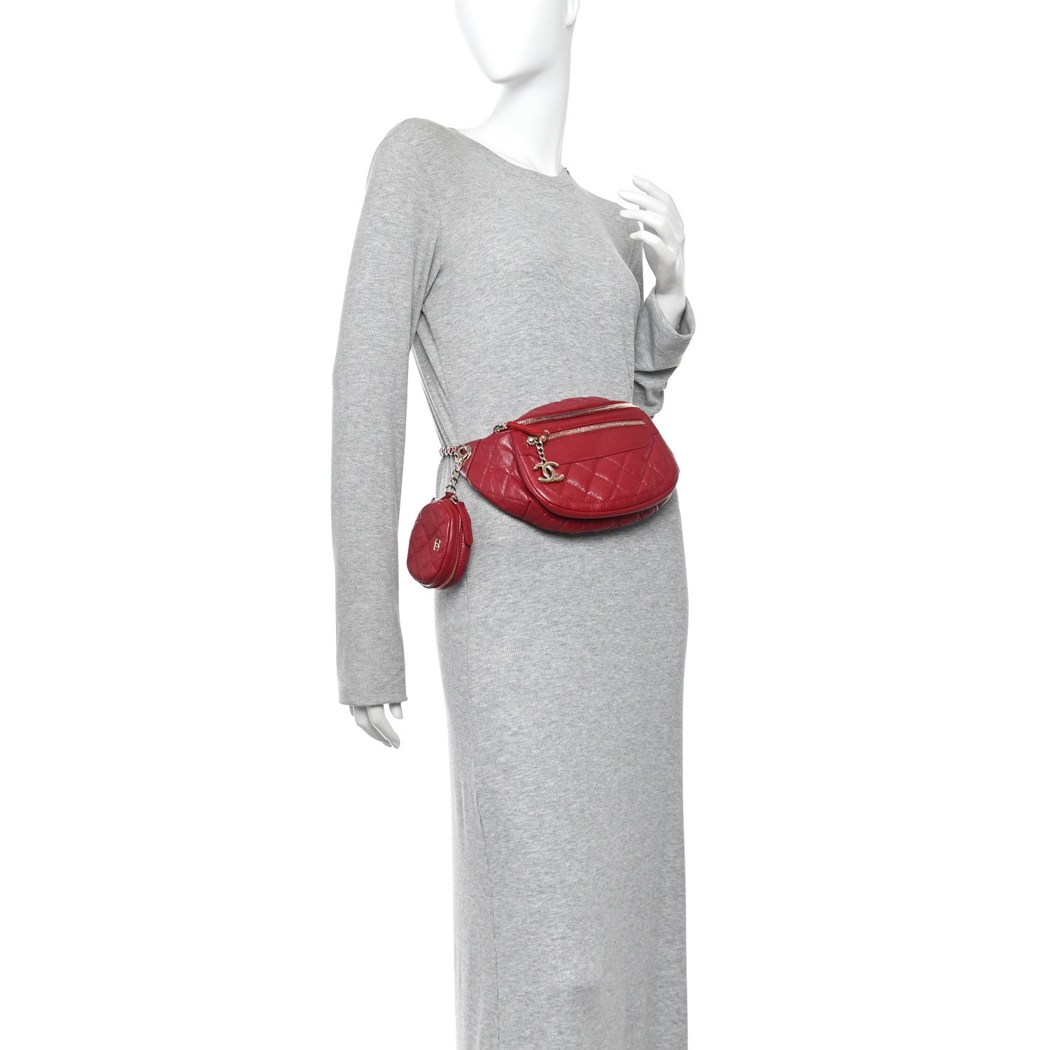 Aged Calfskin Quilted Waist Bag With Coin Purse Red