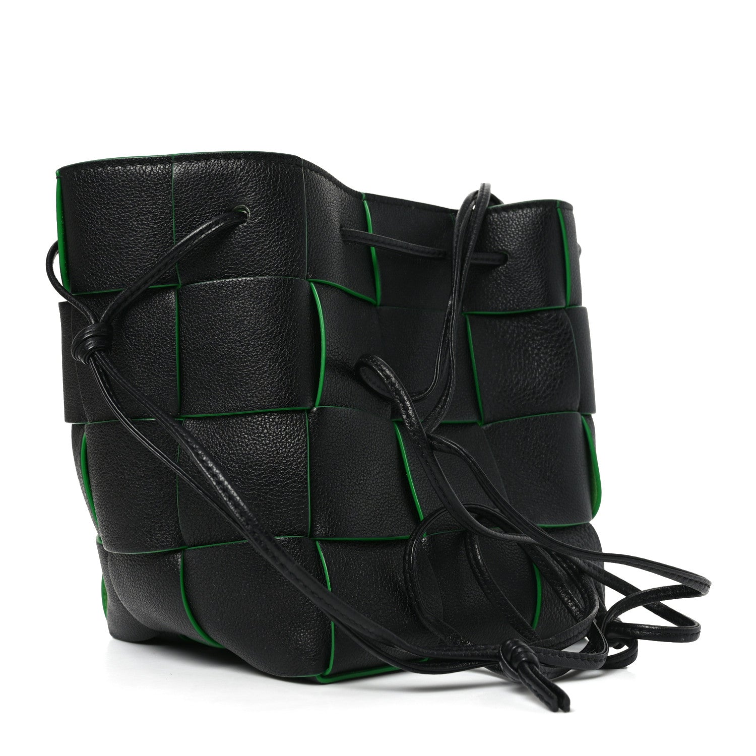 Nappa Maxi Intrecciato Mini Cassette Bucket Bag Black Parakeet