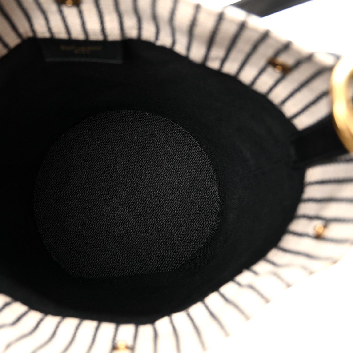 Linen Calfskin Striped Rive Gauche Bucket Bag Grey Cream Black