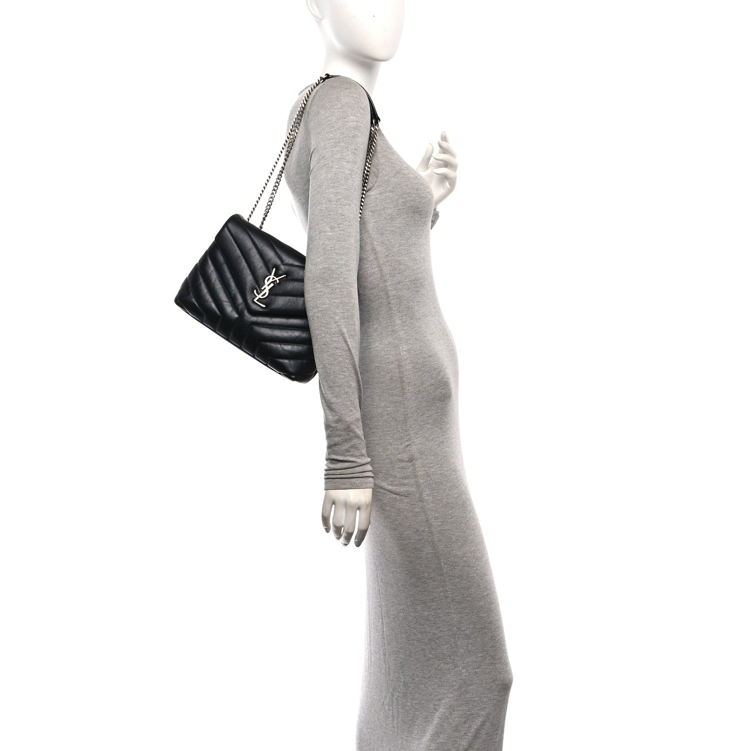 Calfskin Y Quilted Monogram Small Loulou Crossbody Bag Black