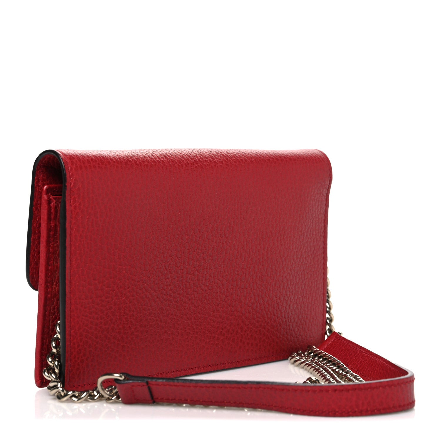Dollar Calfskin Interlocking G Chain Wallet Red