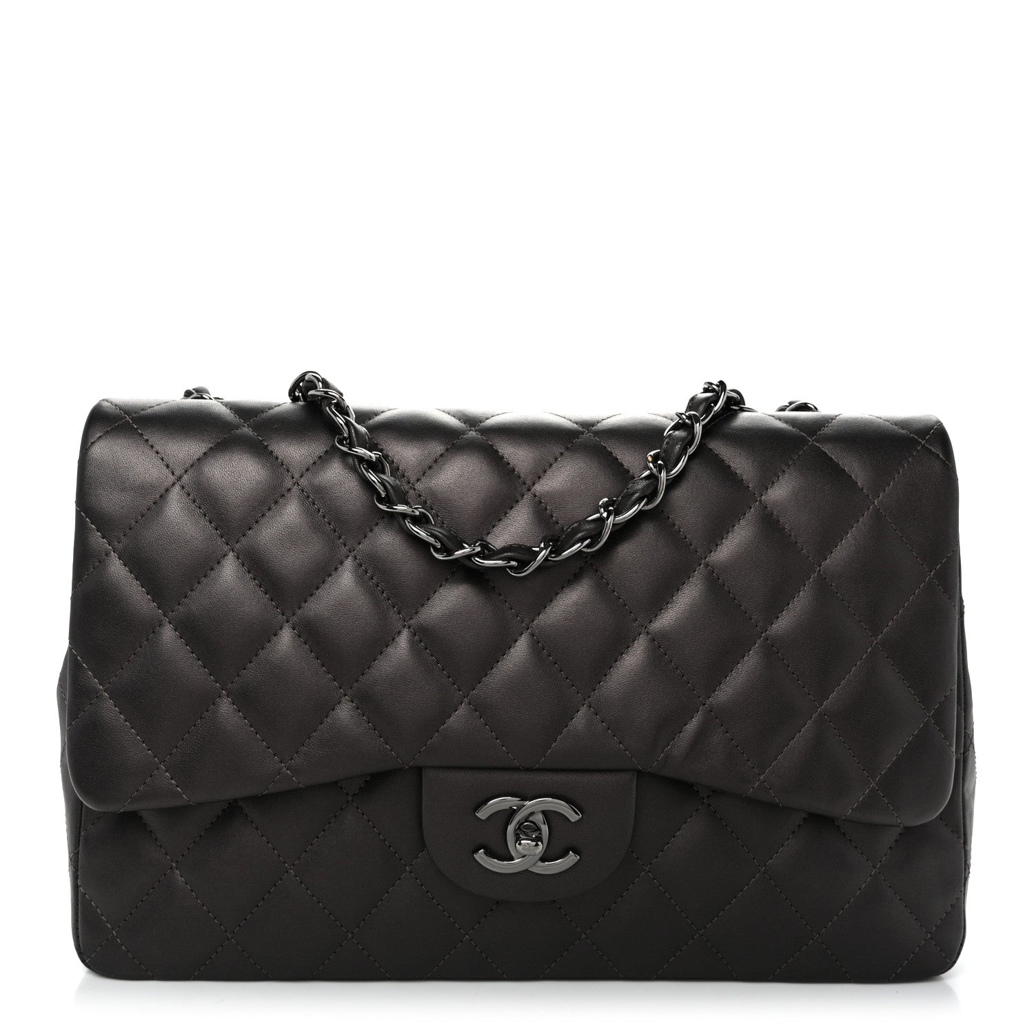 Lambskin Quilted Jumbo Single Flap Dark Grey