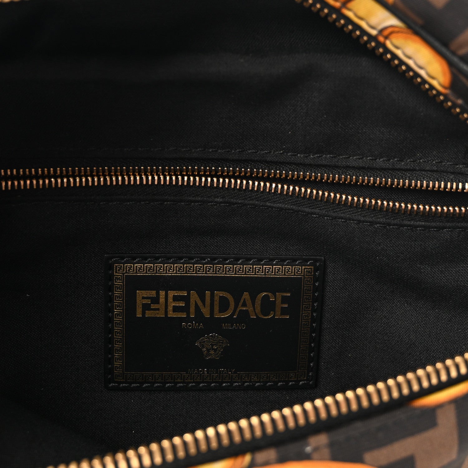 X VERSACE Nylon Cuoio Romano Fendace FF Baroque Belt Bag Black Gold