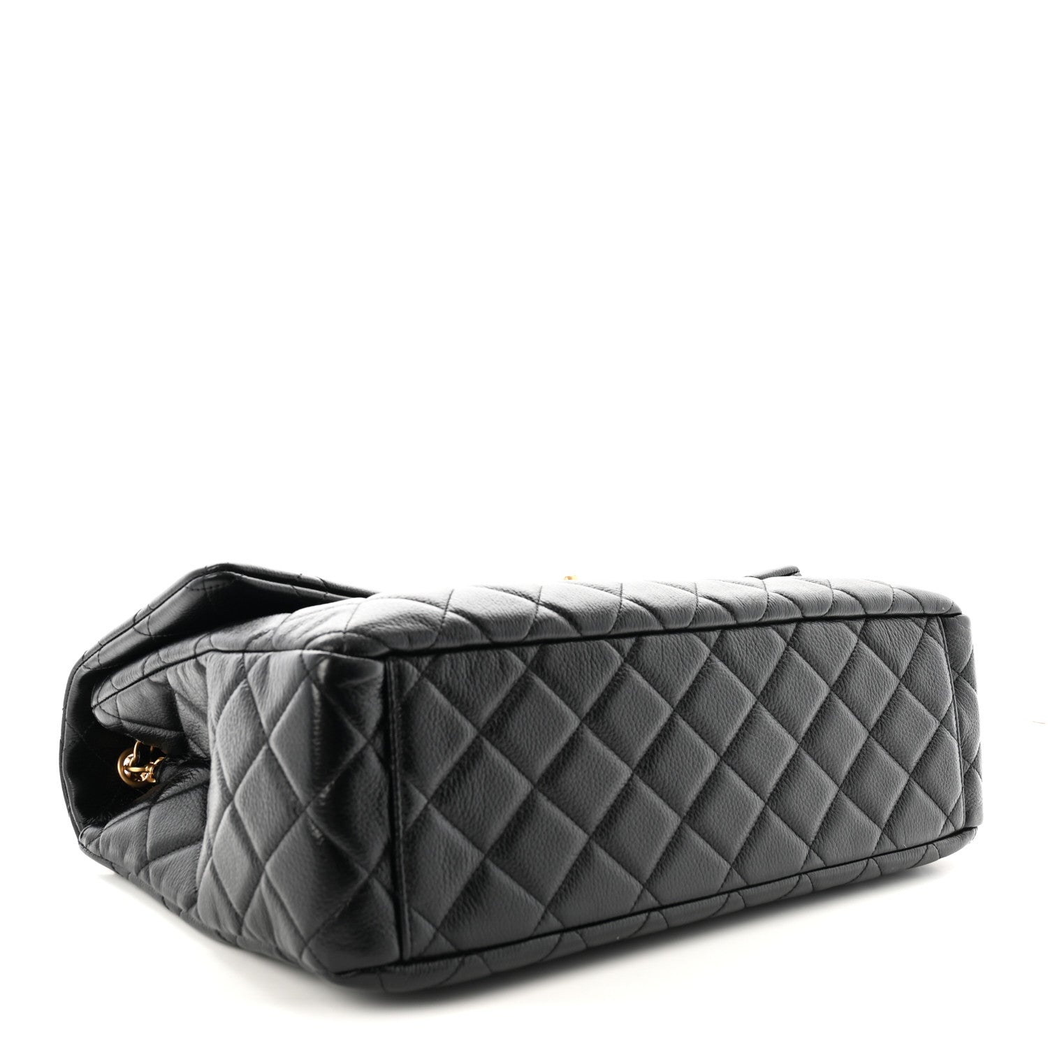 Calfskin Quilted XXL Travel Flap Bag Black