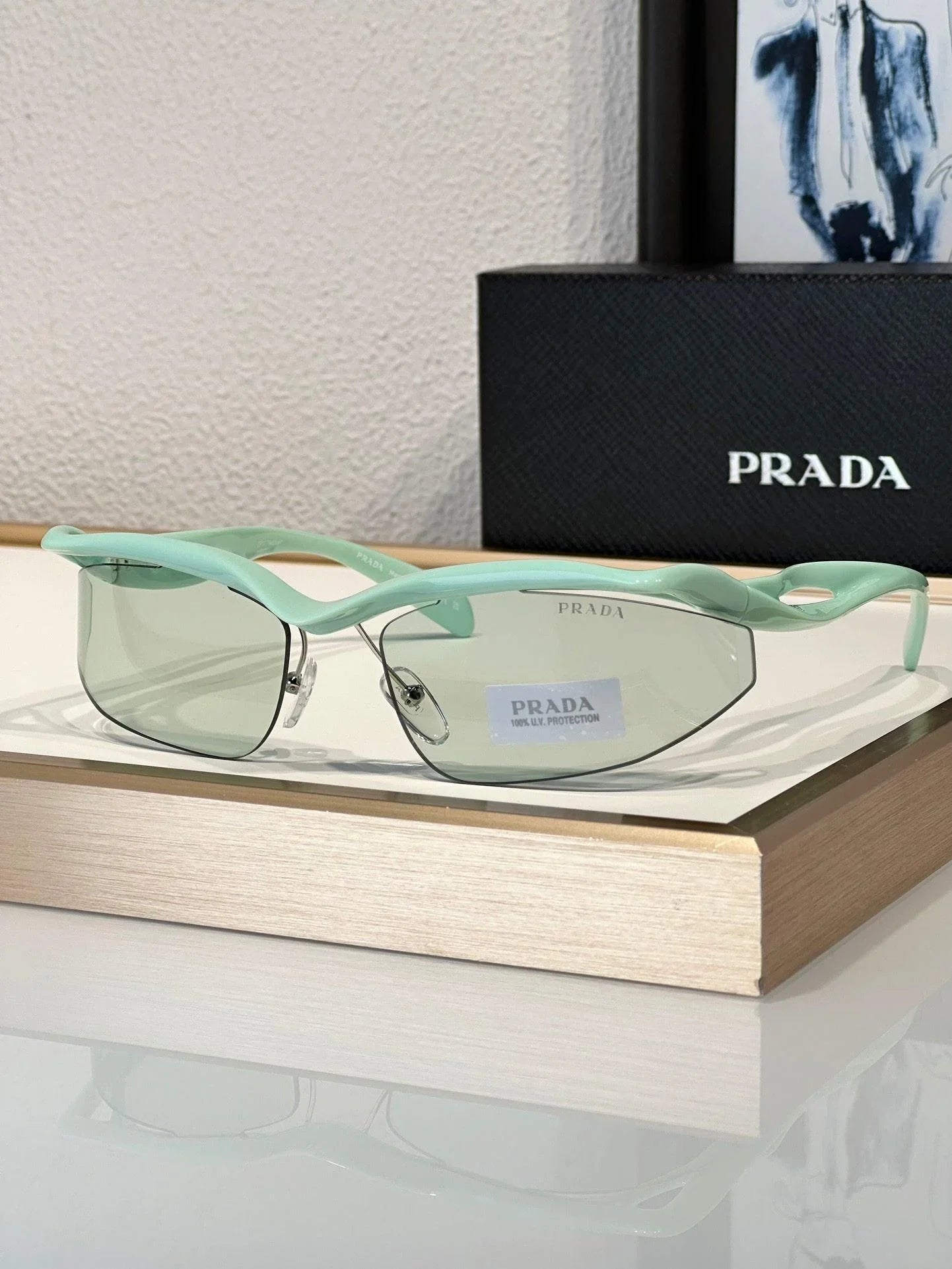 PRADA PR A25S (1AB5S0)- BLACK-PEACH-GREEN | SUNGLASSES Unisex 🟥