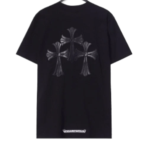 Chrome Hearts 3 Leather Cross Patch Black T-Shirt
