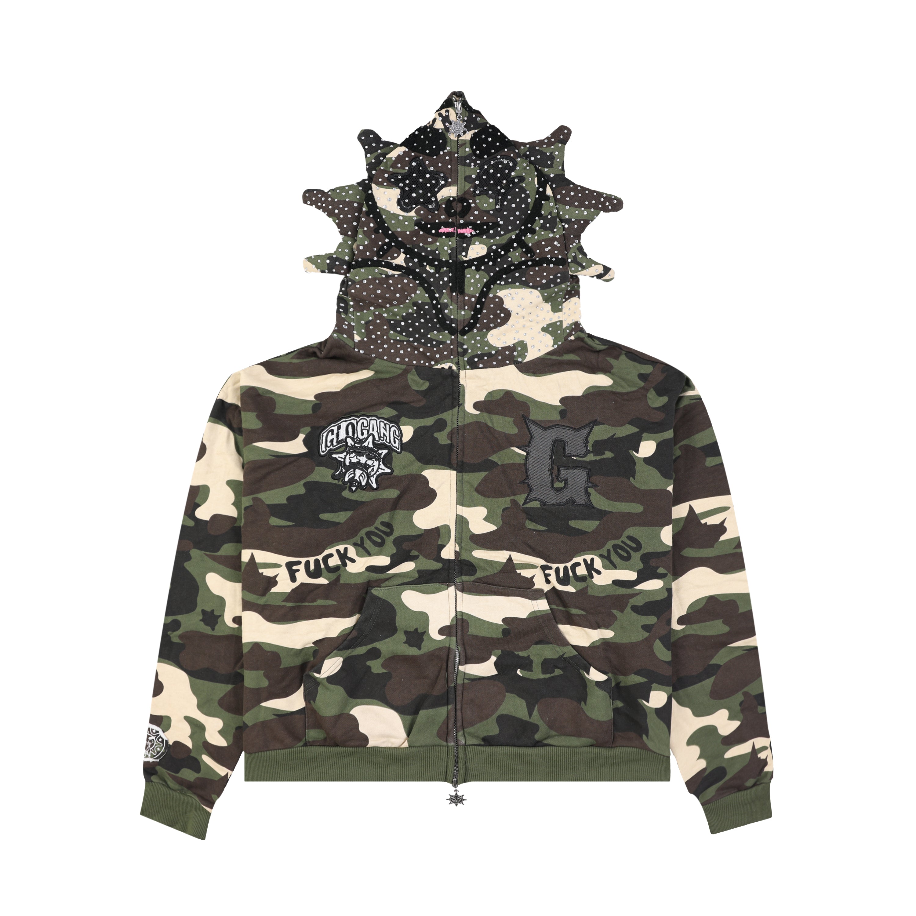 F*ck You Full Zip Rhinestone Hoodie (Camo)