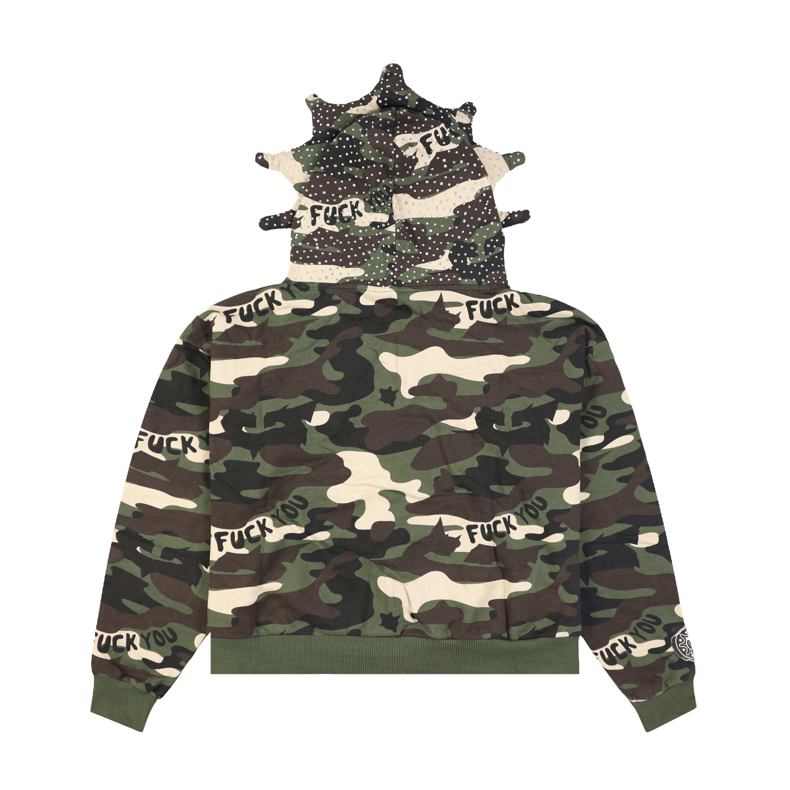 F*ck You Full Zip Rhinestone Hoodie (Camo)