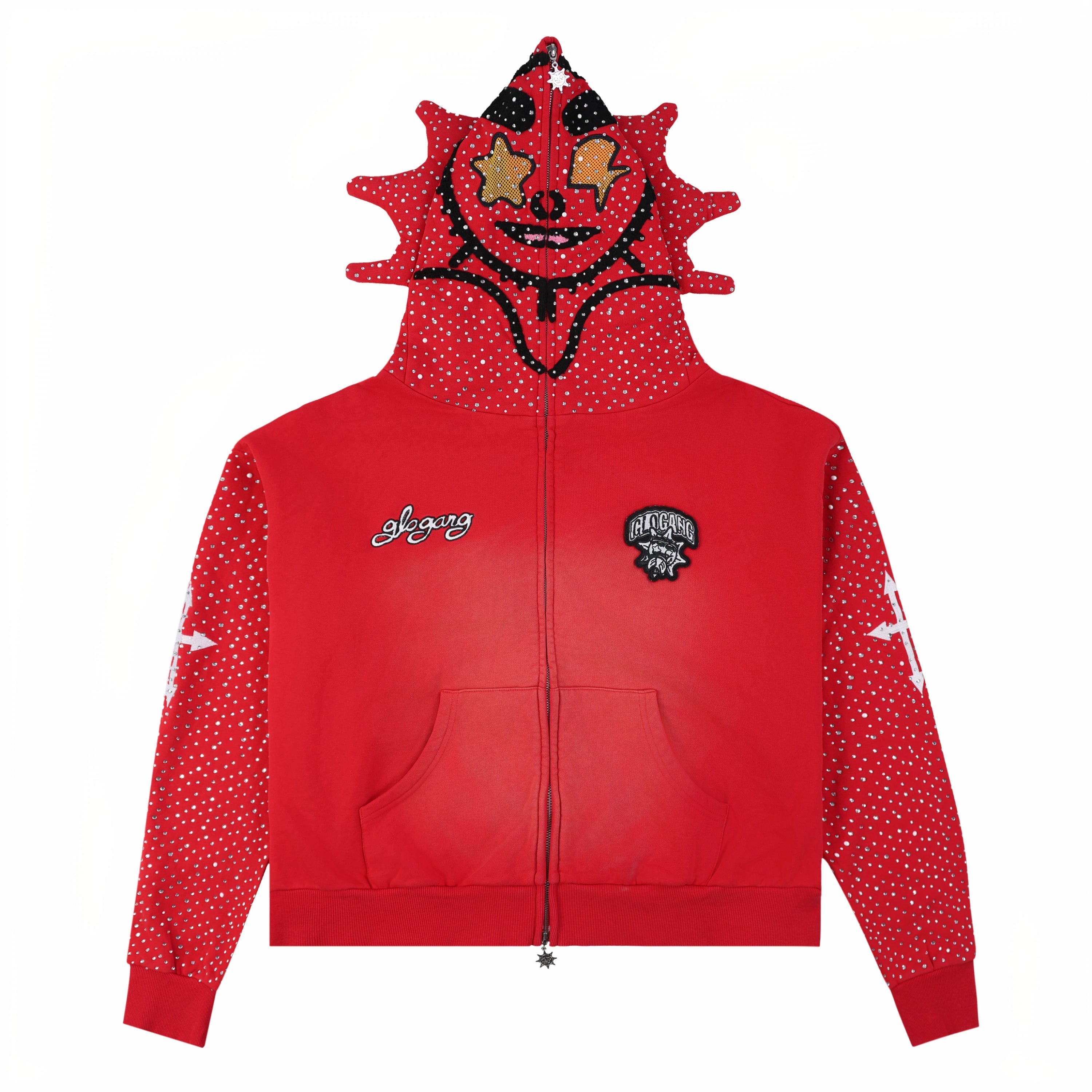 Glo Man Full Zip Pearl Rhinestone Hoodie (Red Pearl)