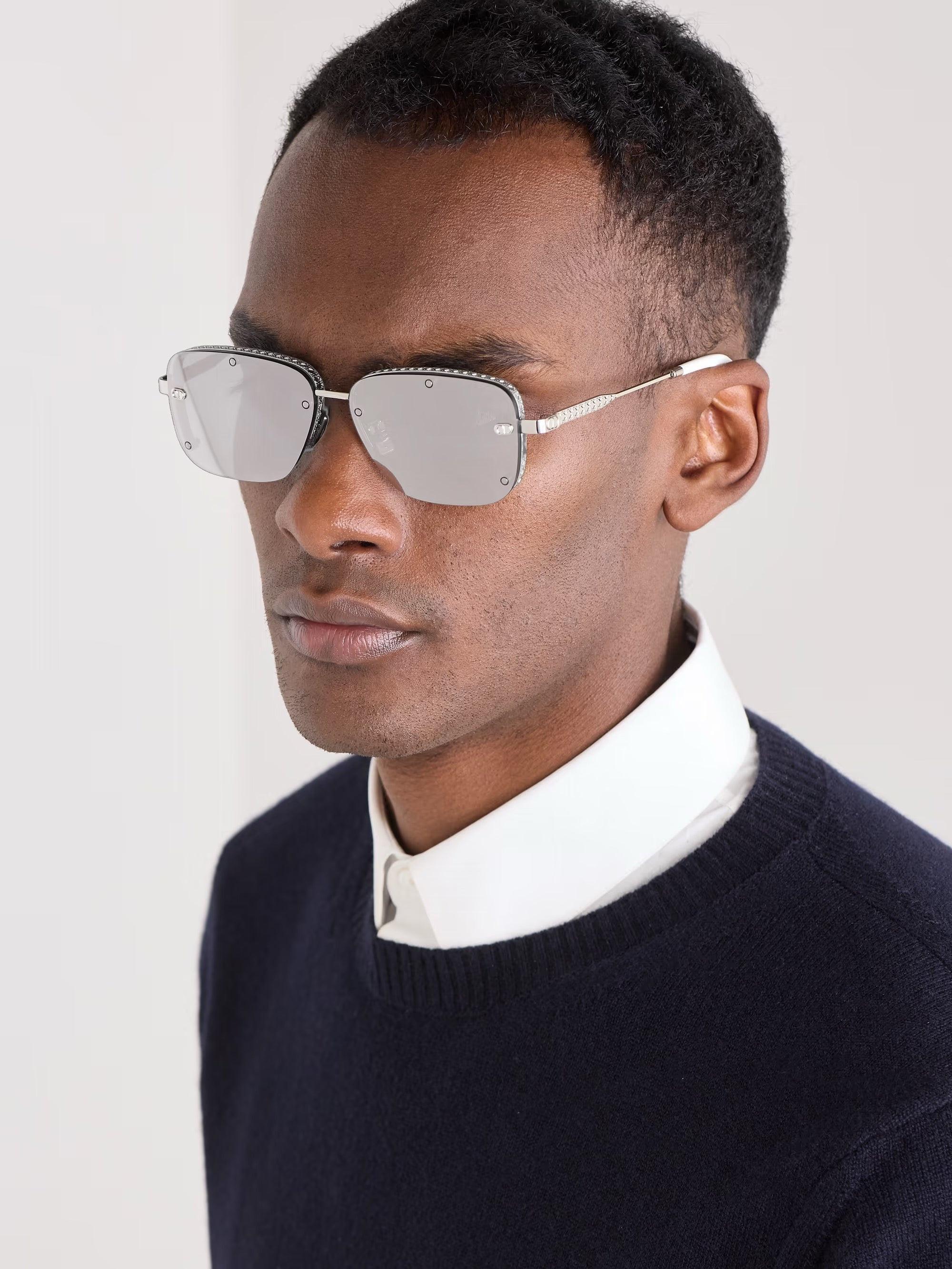 DIOR HOMME NeoDior S4U Rectangle-Frame Gunmetal-Tone Sunglasses✨