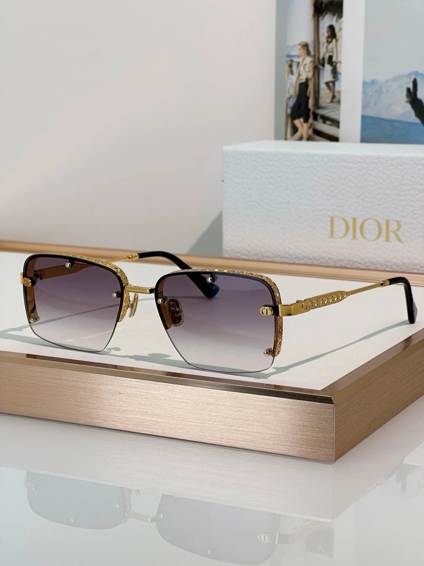 DIOR HOMME NeoDior S4U Rectangle-Frame Gunmetal-Tone Sunglasses✨