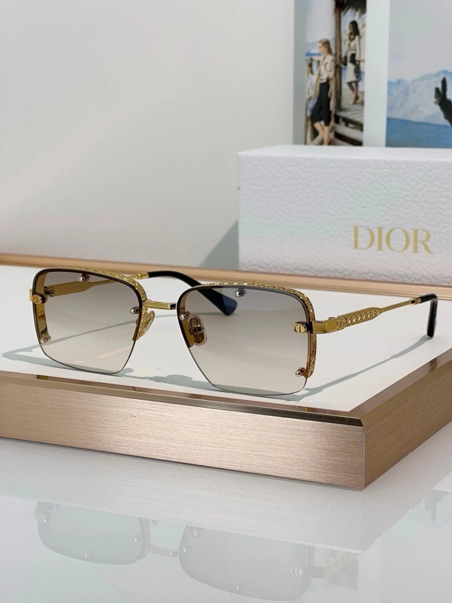DIOR HOMME NeoDior S4U Rectangle-Frame Gunmetal-Tone Sunglasses✨