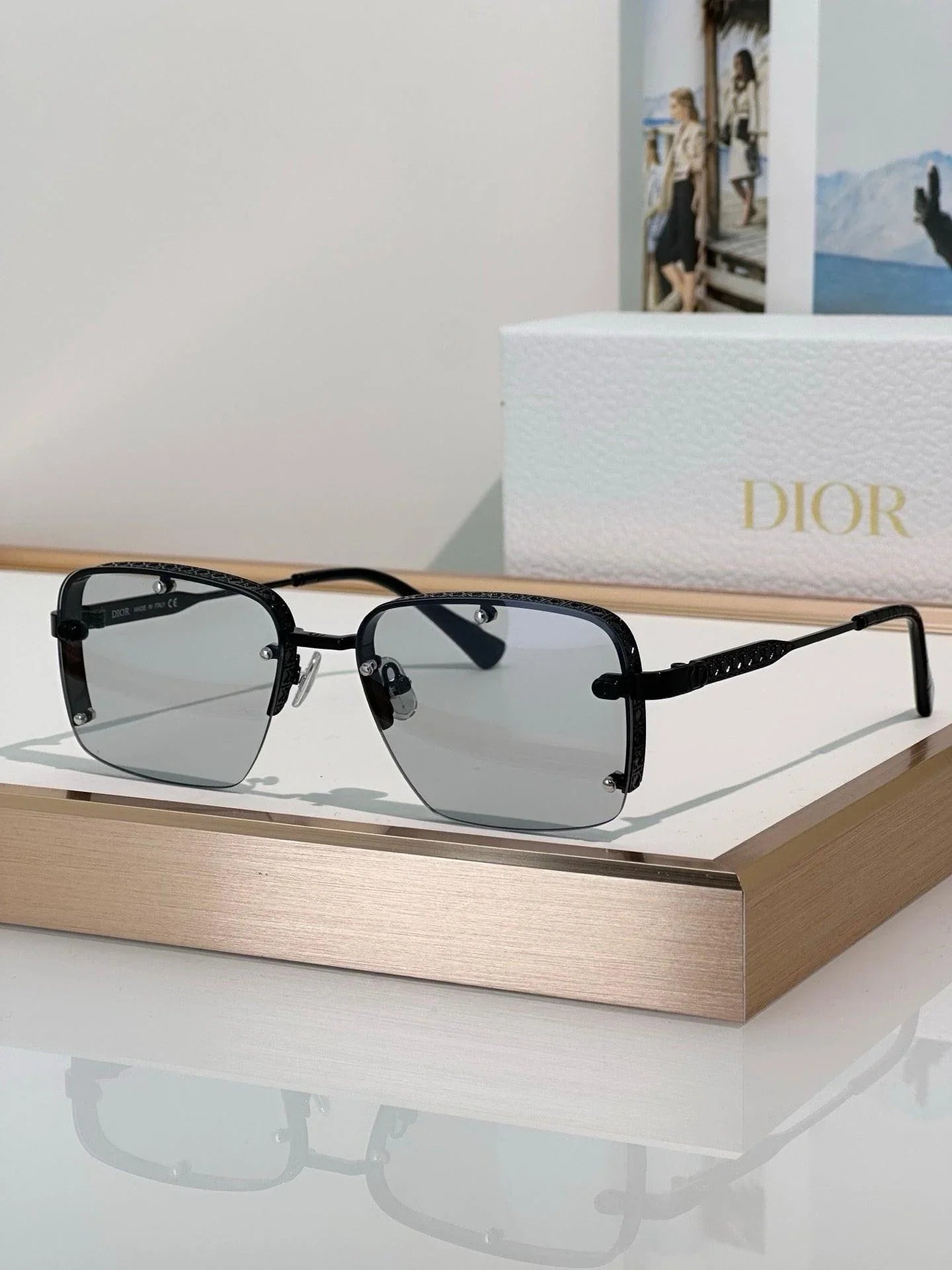 DIOR HOMME NeoDior S4U Rectangle-Frame Gunmetal-Tone Sunglasses✨