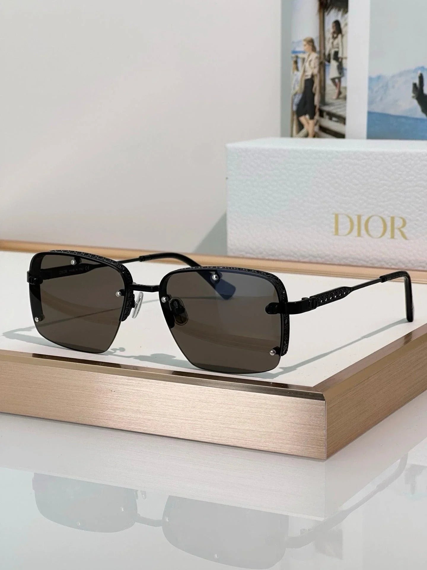 DIOR HOMME NeoDior S4U Rectangle-Frame Gunmetal-Tone Sunglasses✨