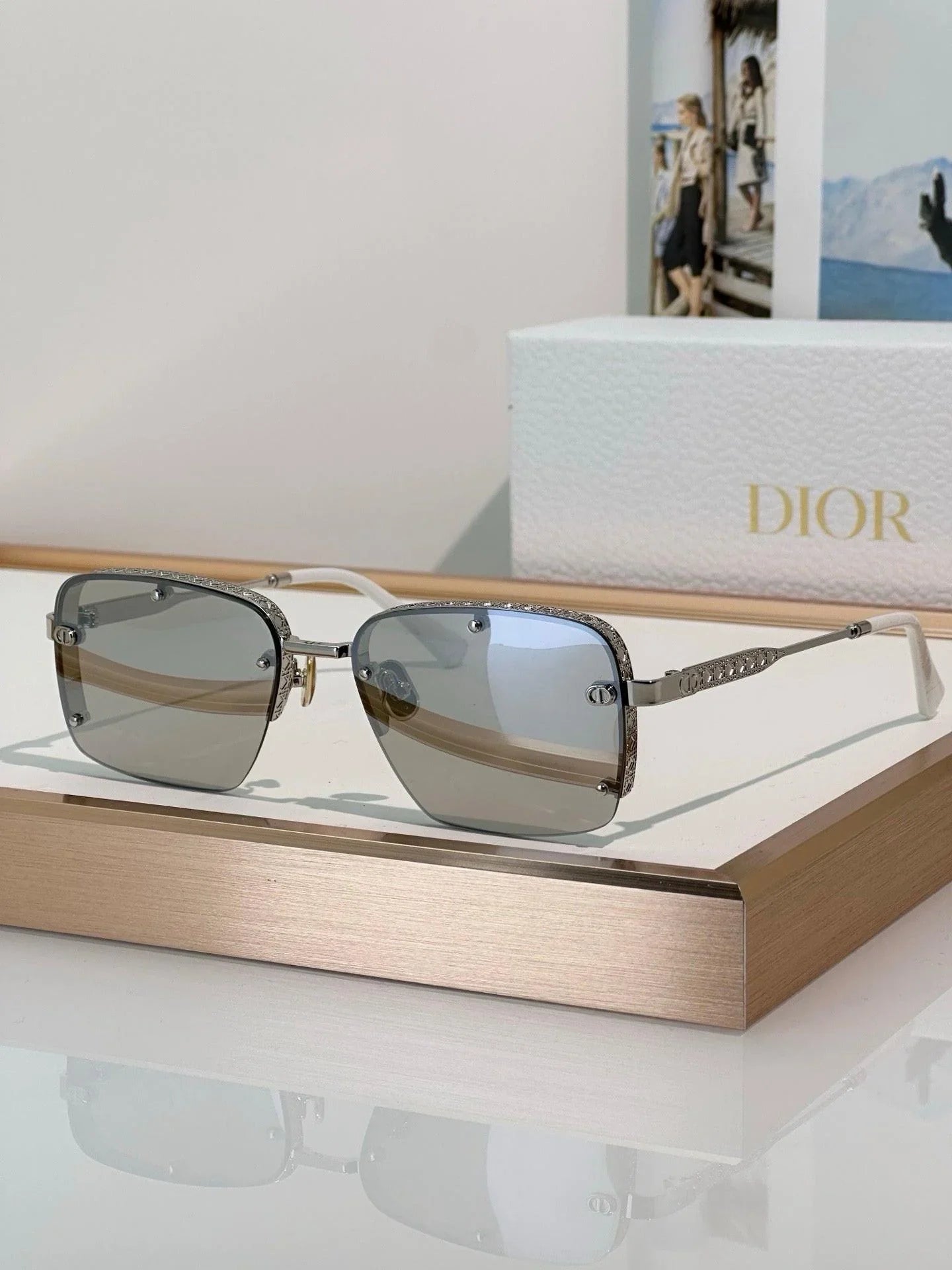DIOR HOMME NeoDior S4U Rectangle-Frame Gunmetal-Tone Sunglasses✨