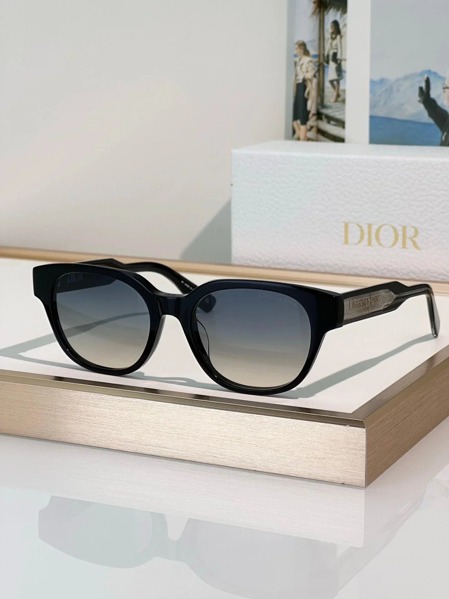 DIOR Christian Dior Label R1F Black and Beige Pantos Sunglasses ✨