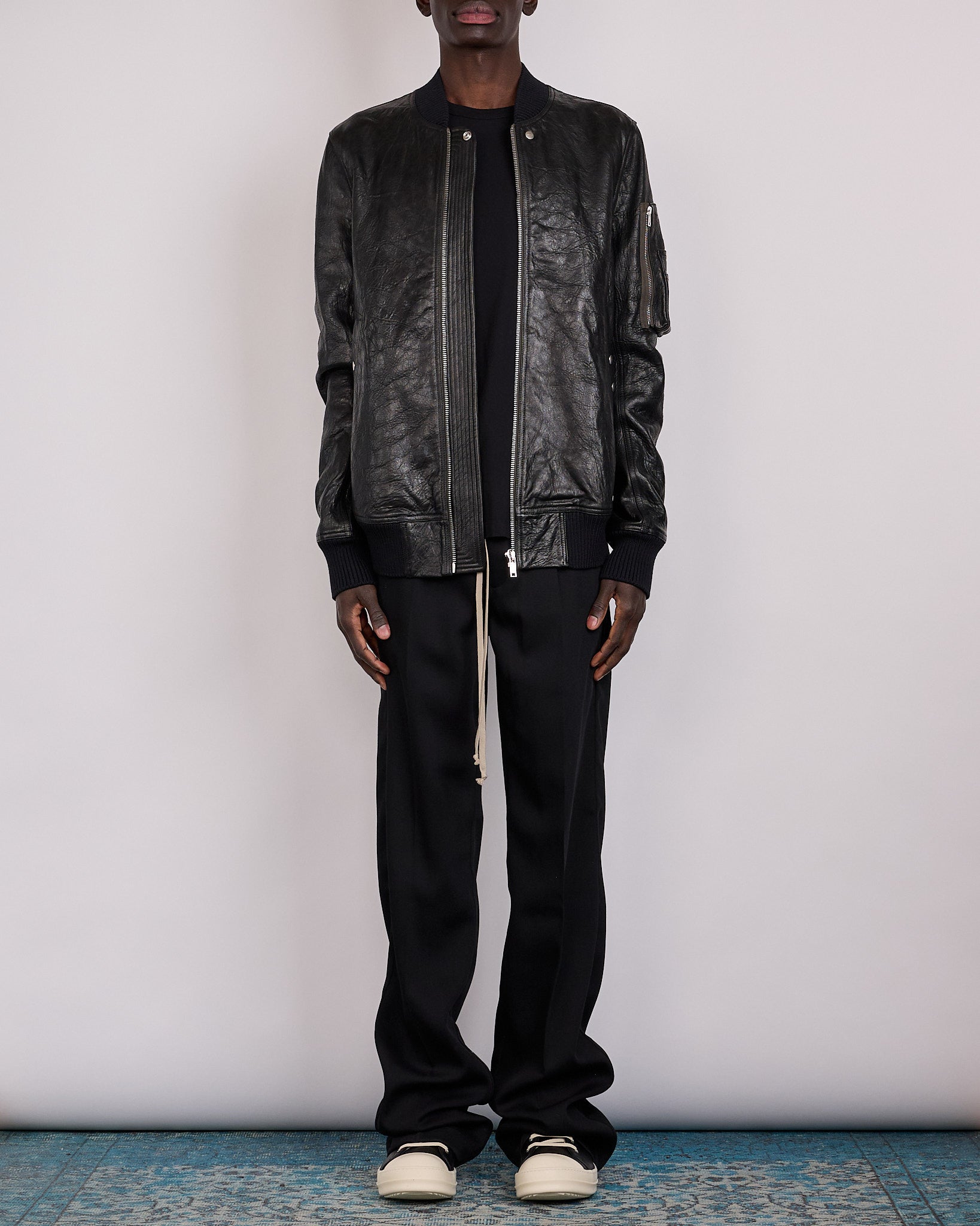 Rick Owens Classic Flight Jacket Tumbled Lamb Leather Black