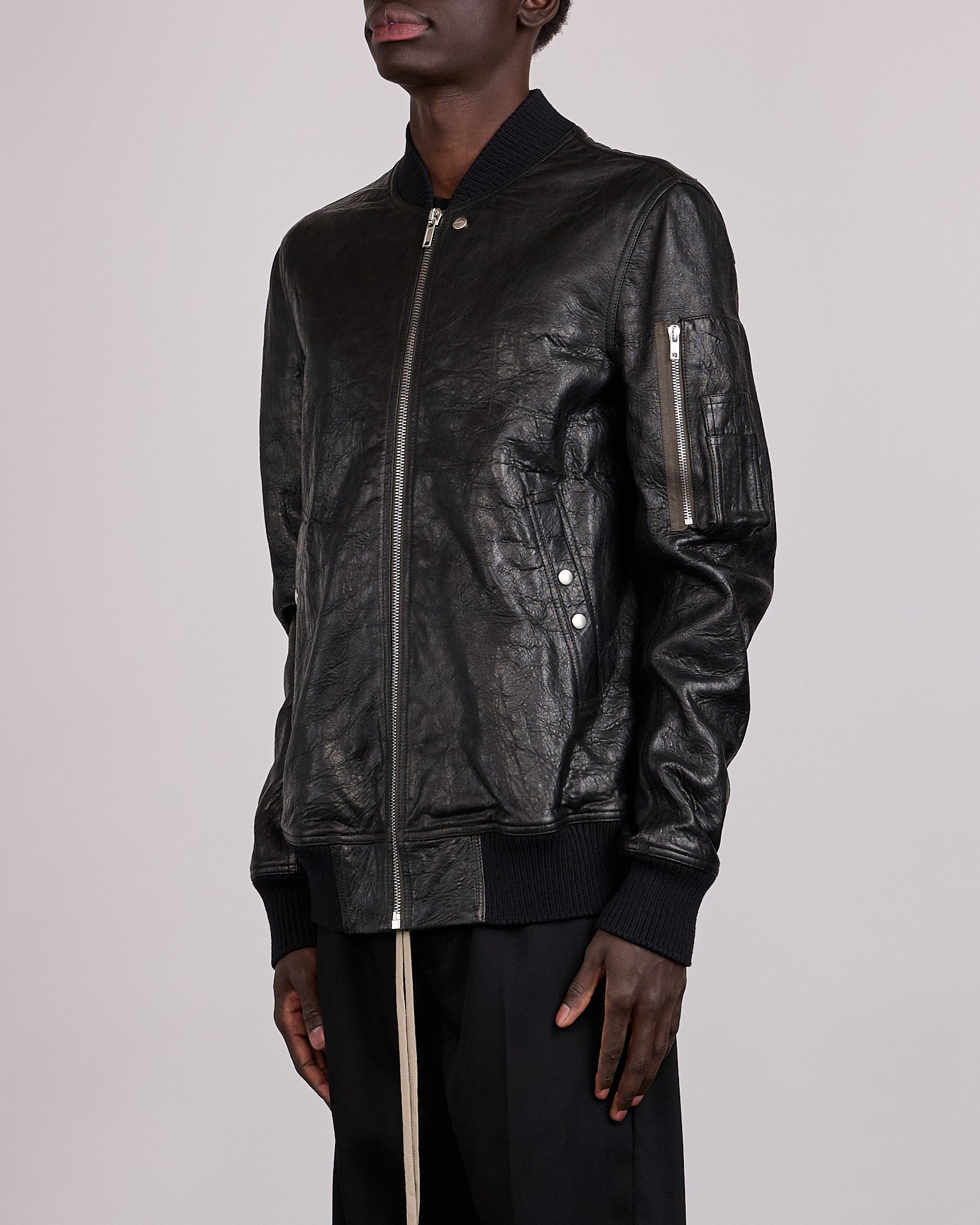 Rick Owens Classic Flight Jacket Tumbled Lamb Leather Black