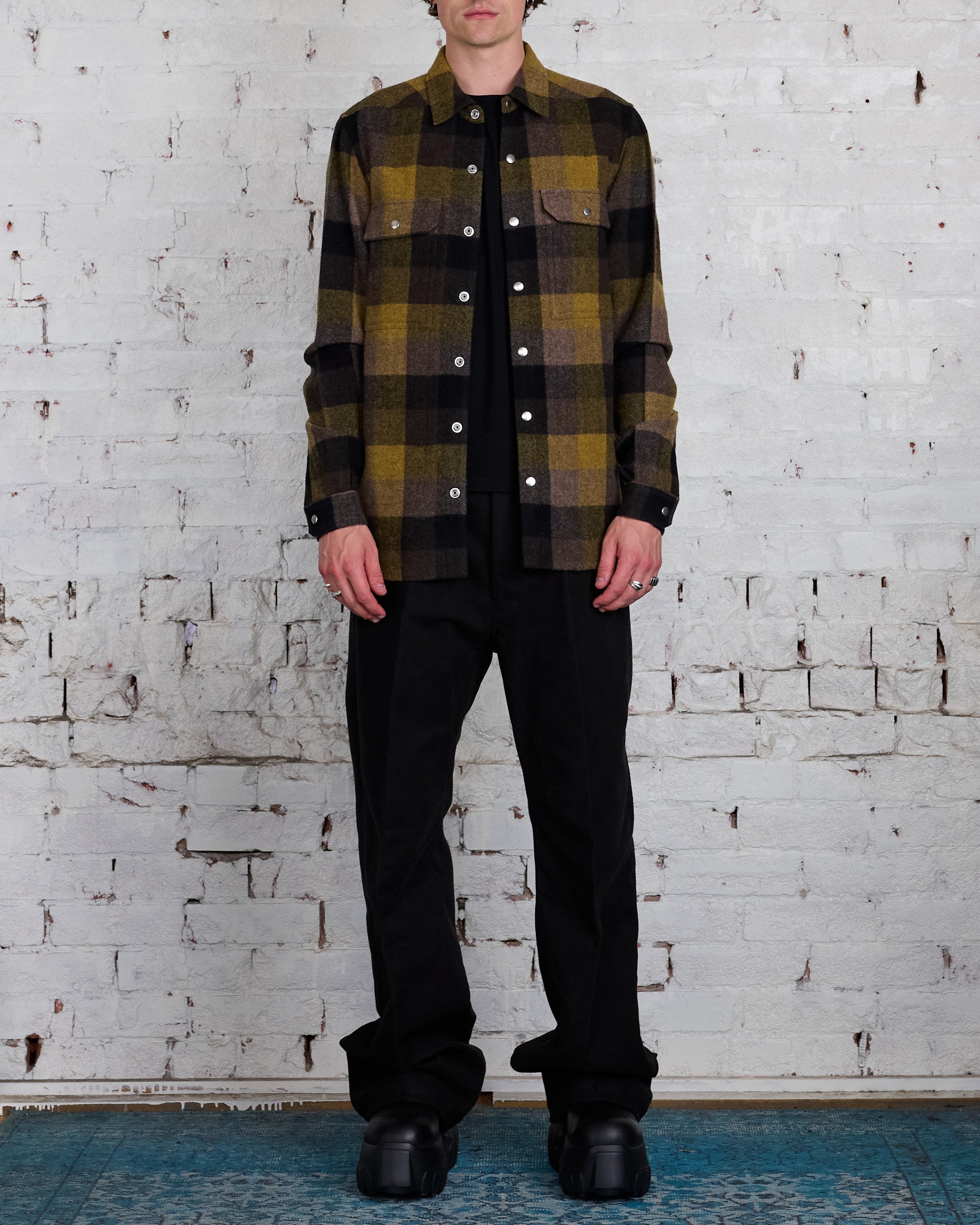 Rick Owens Outershirt Lodenette Wool Honey Plaid