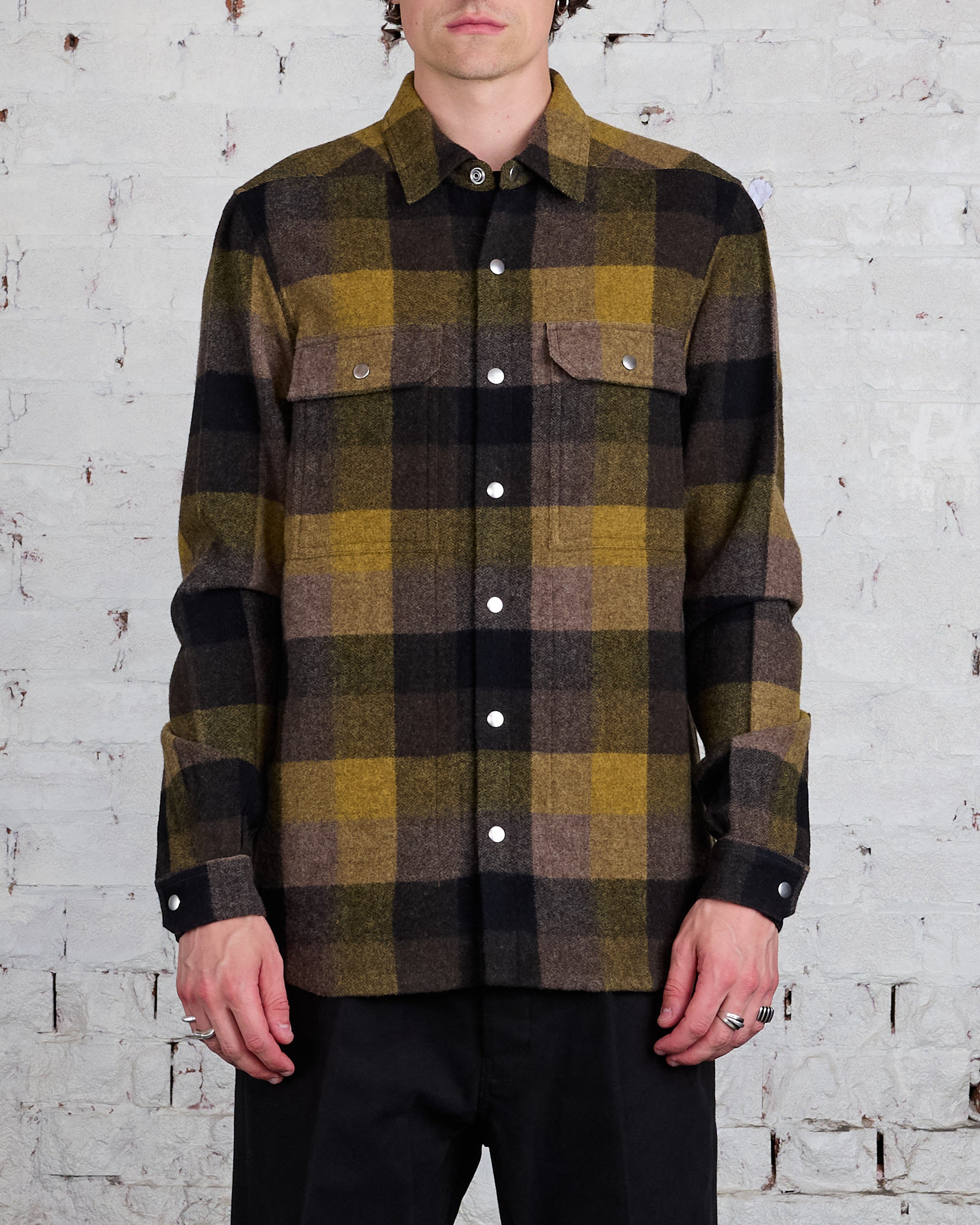 Rick Owens Outershirt Lodenette Wool Honey Plaid
