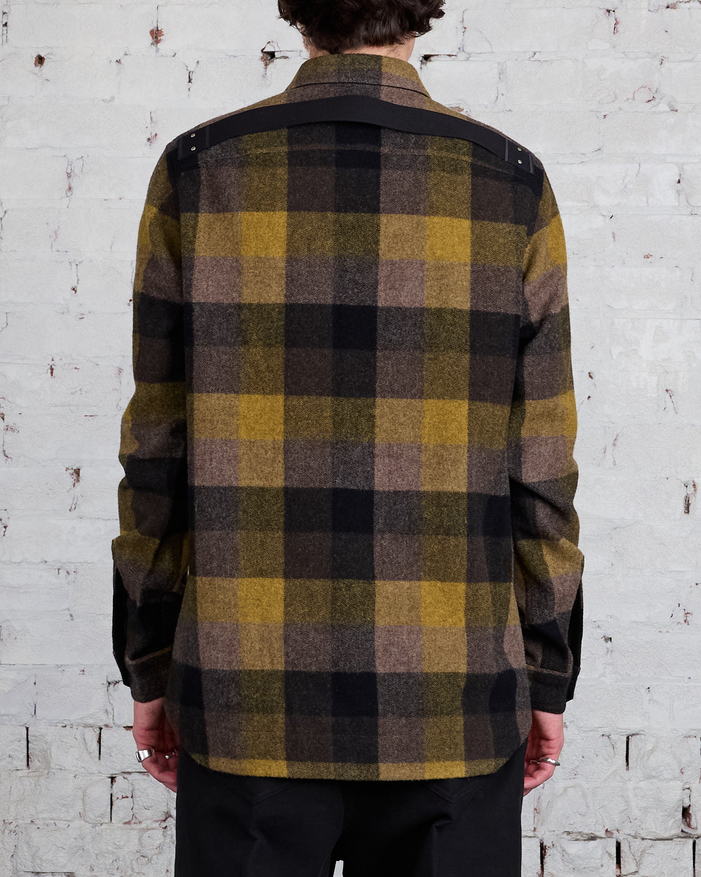 Rick Owens Outershirt Lodenette Wool Honey Plaid