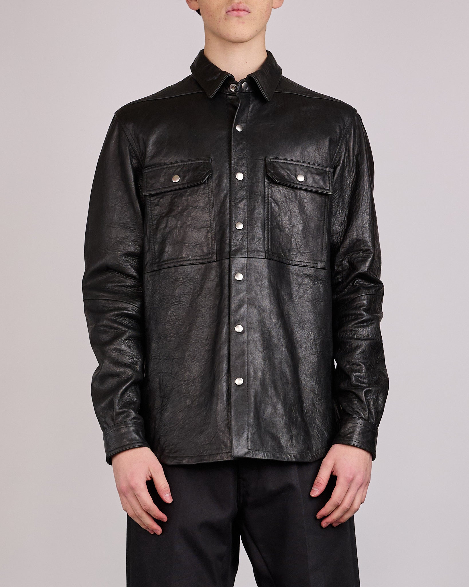 Rick Owens Outershirt Tumbled Lamb Leather Black