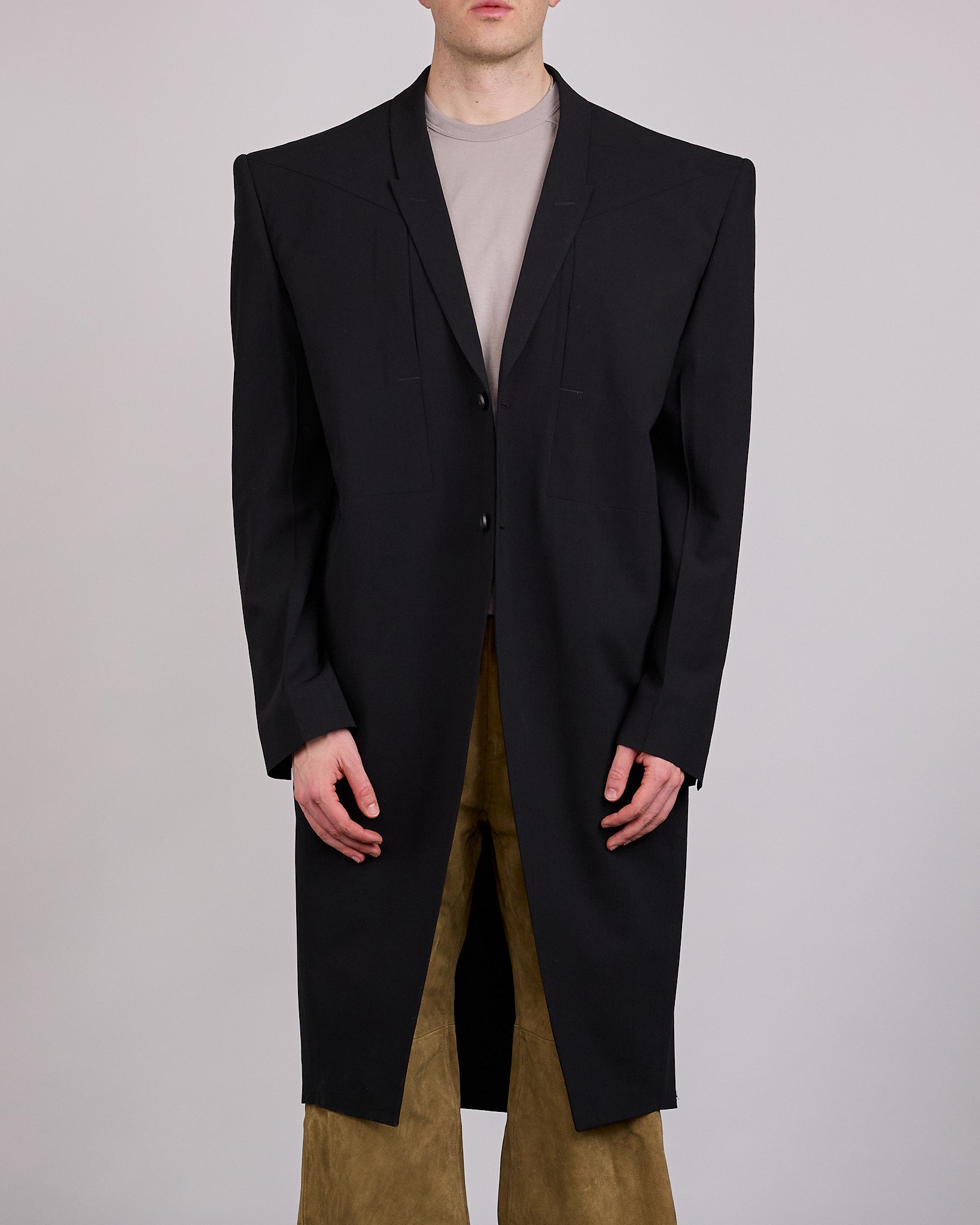 Rick Owens Runway Tatlin Coat Light Poudre Wool Black